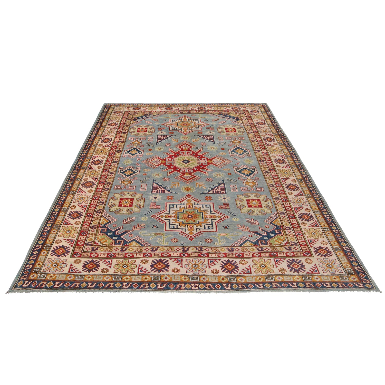Handmade Kazak Area Rug 6' 8" x 9' 5" ft / 203 x 286 cm - No. W34050