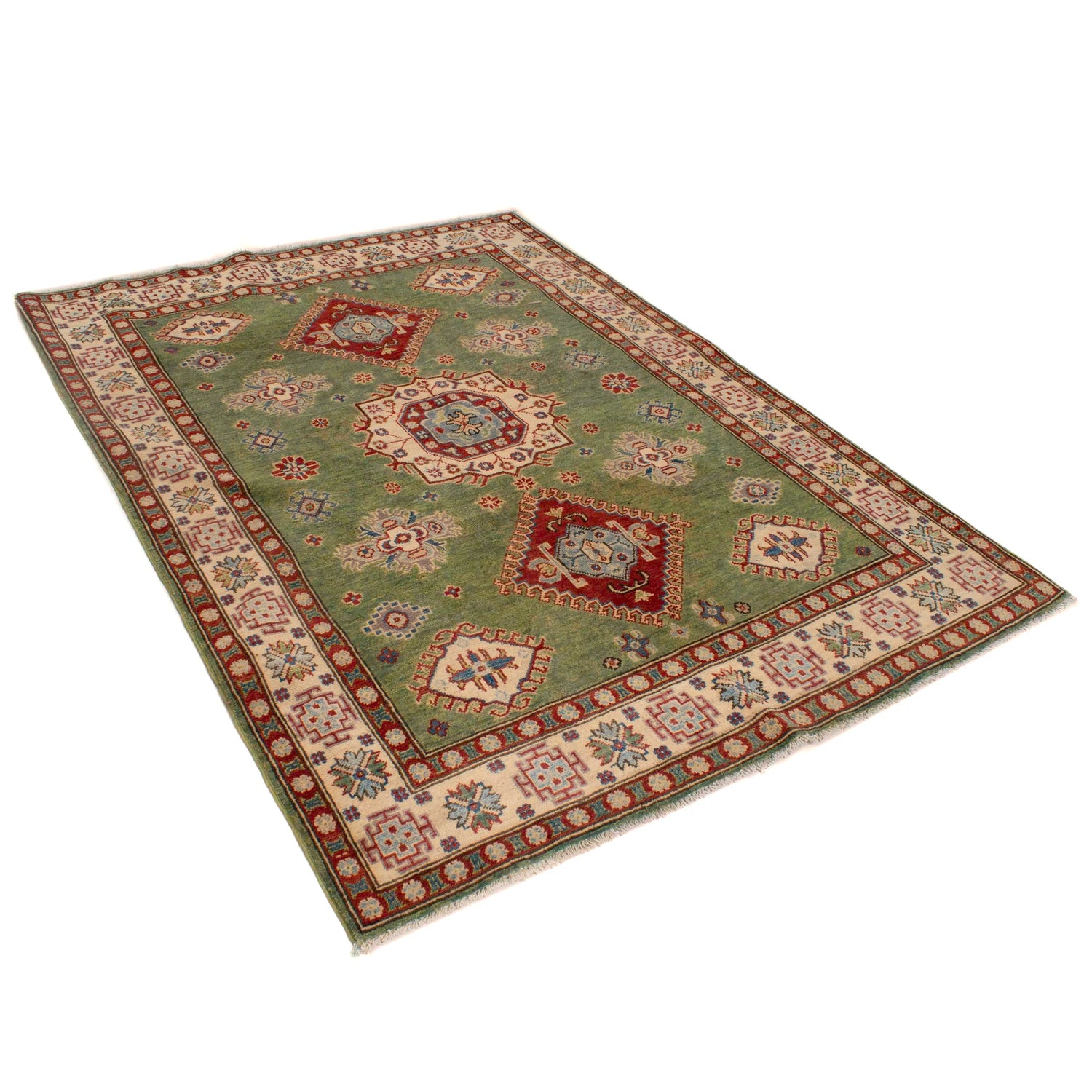 Green Color Kazak Rug 4' 11" x 6' 7" ft / 151 x 200 cm - No. W34055