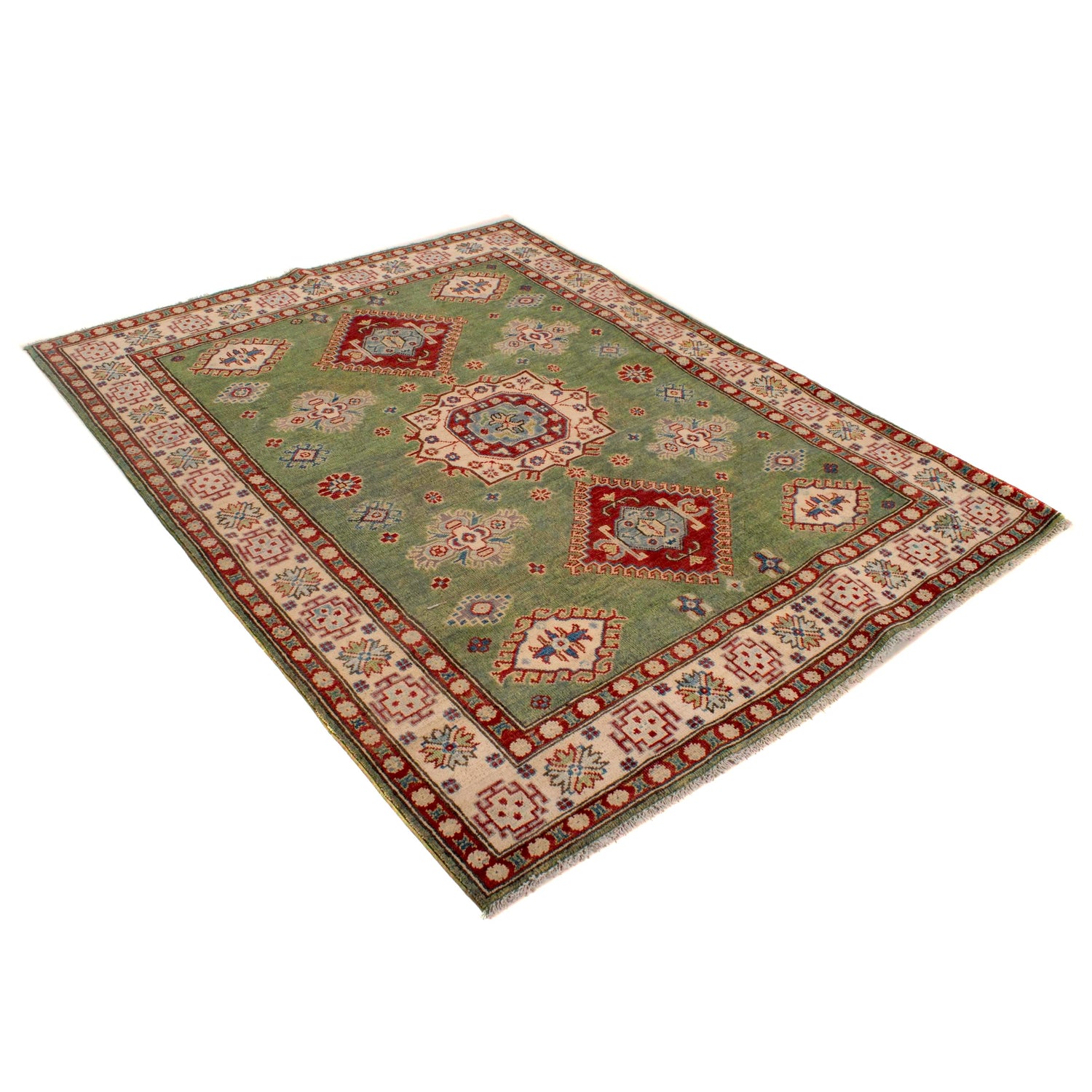 Green Color Kazak Rug 4' 11" x 6' 7" ft / 151 x 200 cm - No. W34055