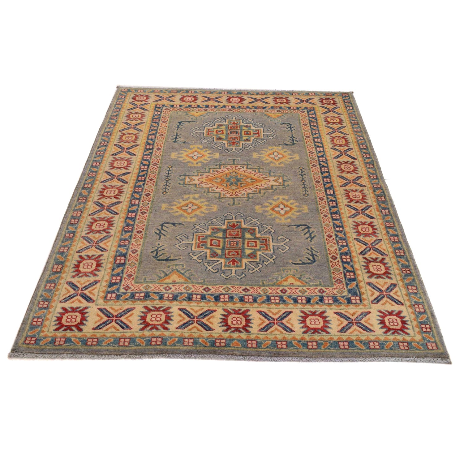 Hand Knotted Kazak Oriental Rug 4' 2" x 5' 11" ft / 126 x 180 cm - No. W34063