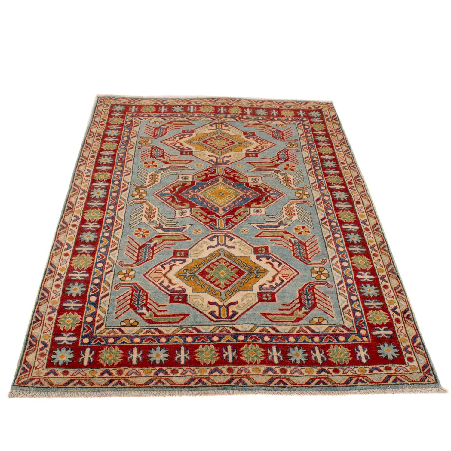 Hand knotted Kazak Carpet 3' 11" x 5' 5" ft / 120 x 166 cm - No. W34068