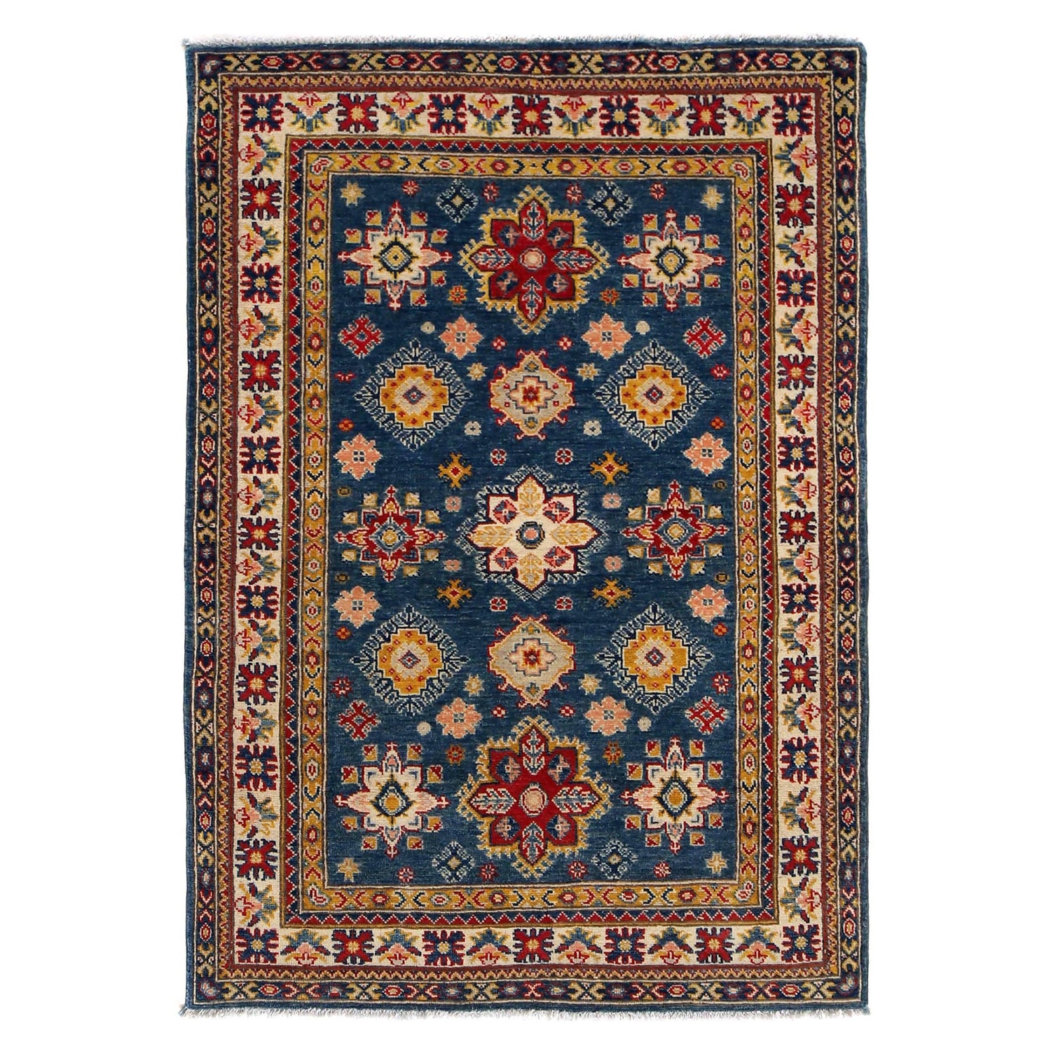 Navy Blue Color Kazak Rug 4' 0" x 5' 9" ft / 121 x 175 cm - No. W34069