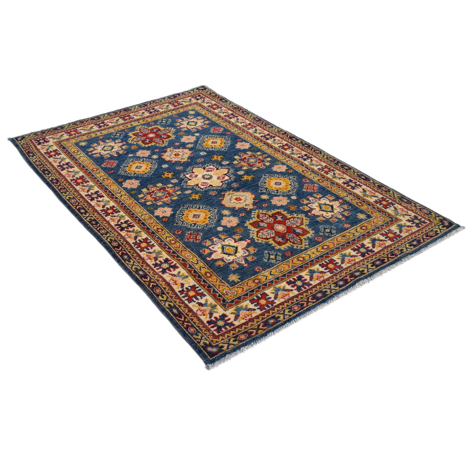 Navy Blue Color Kazak Rug 4' 0" x 5' 9" ft / 121 x 175 cm - No. W34069