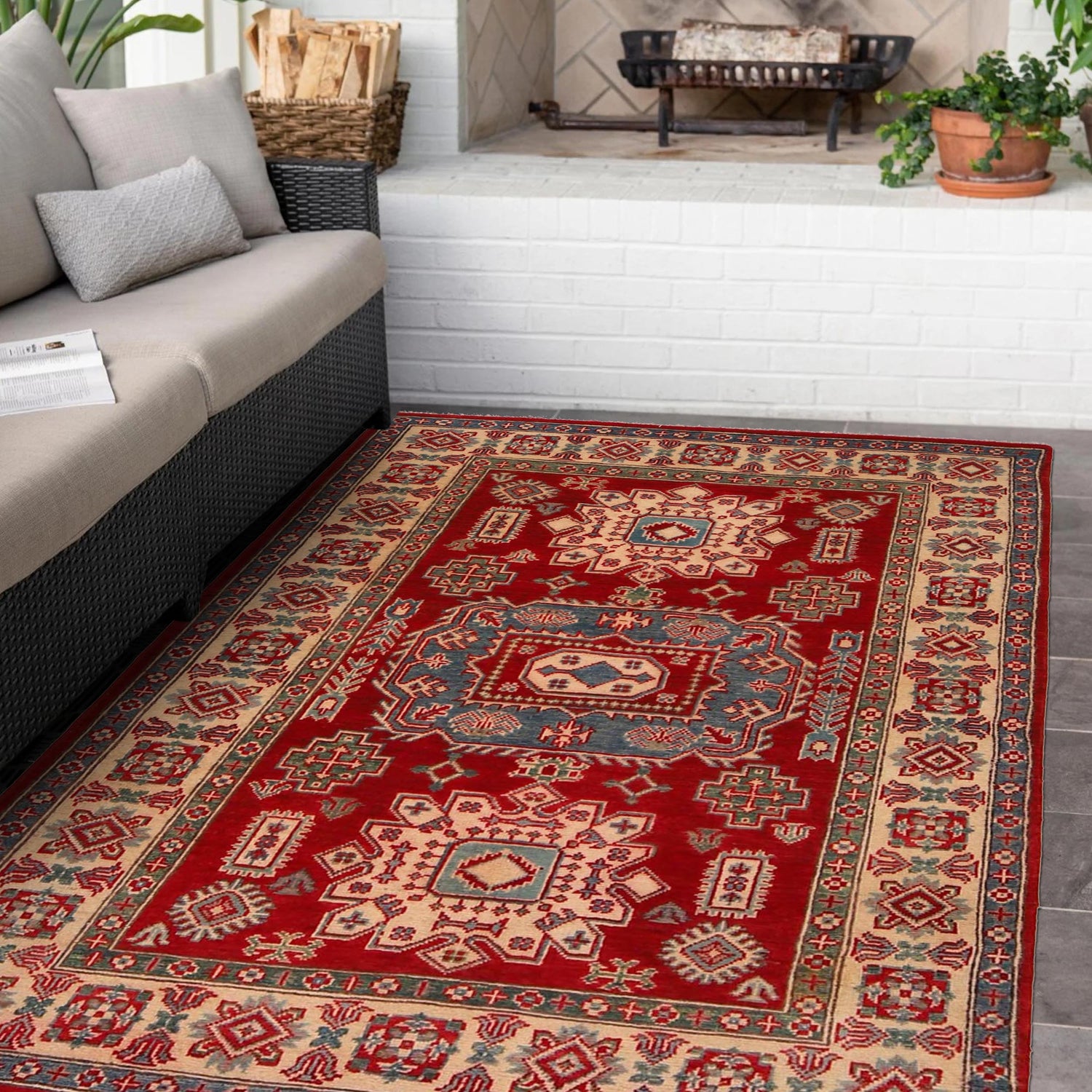Red Kazak Rug 3' 10" x 5' 4" ft / 117 x 163 cm - No. W34077