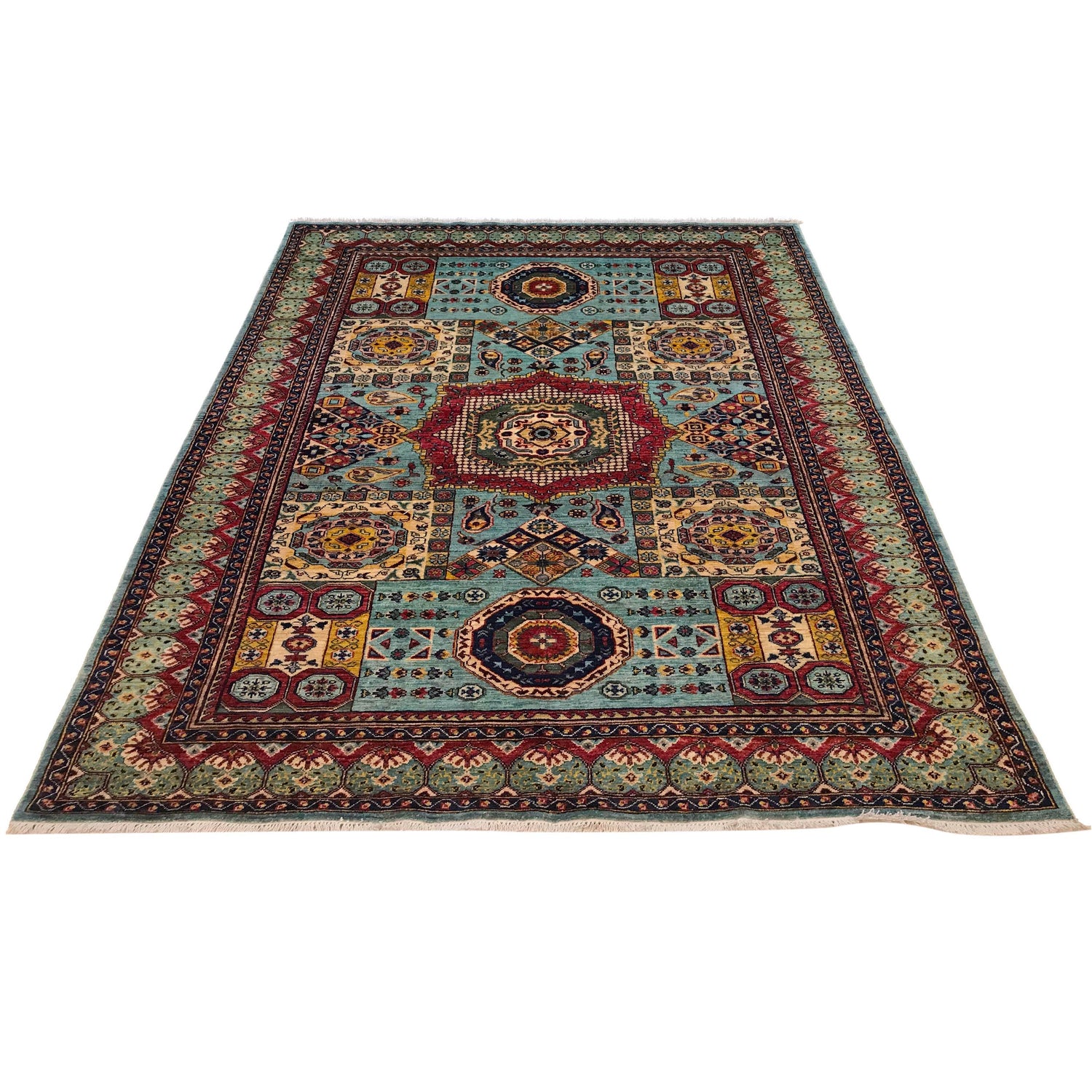 Oriental Mamluk Area Rug 6' 1" x 7' 10" ft / 186 x 239 cm - No. W34084