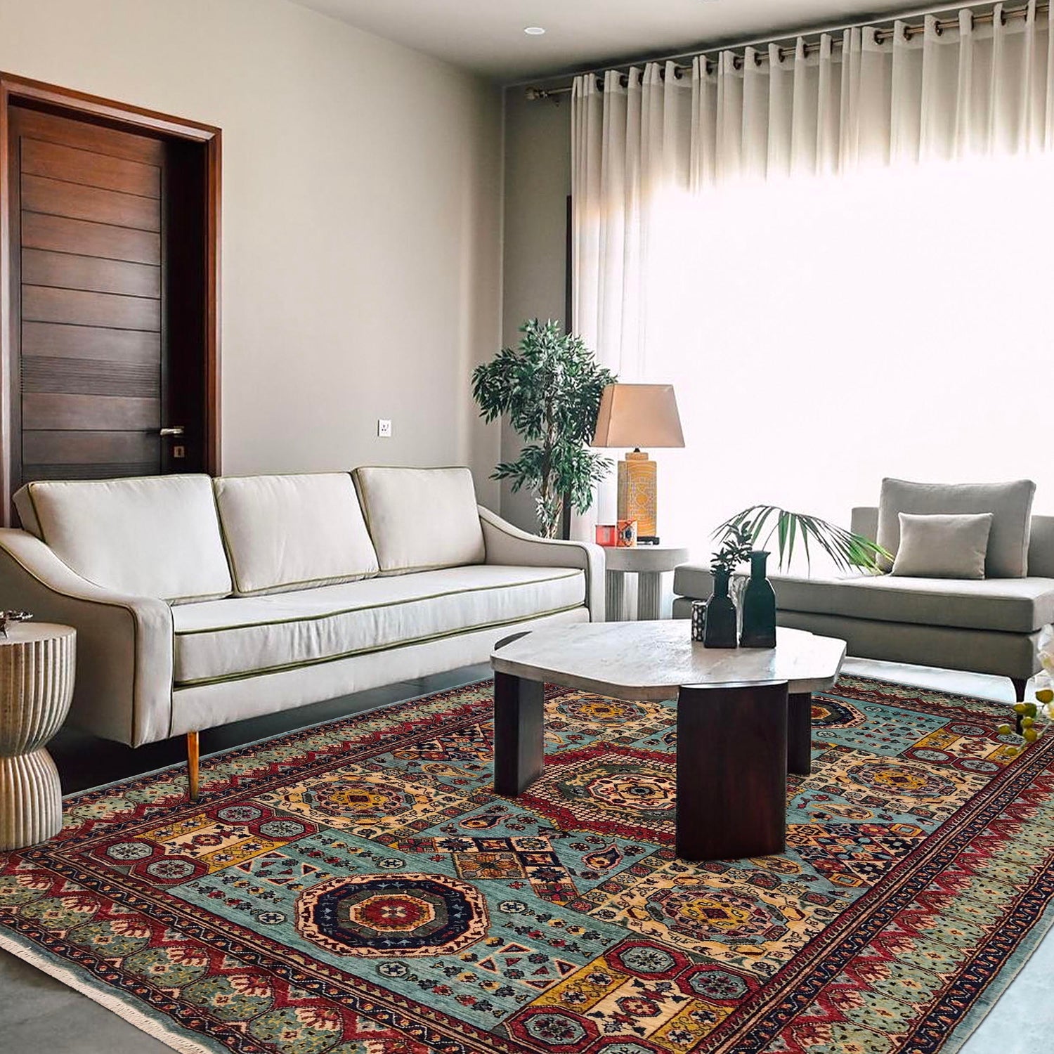 Oriental Mamluk Area Rug 6' 1" x 7' 10" ft / 186 x 239 cm - No. W34084