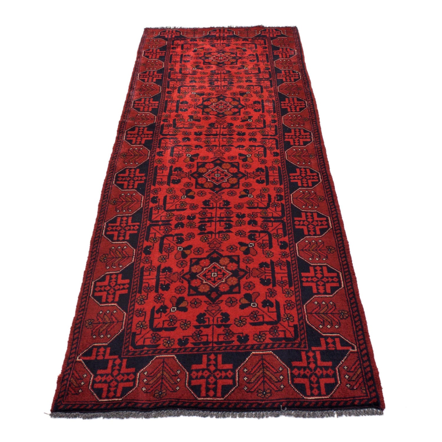 Red Color Afghan Area Runner Rug 2' 8" x 6' 0" ft / 81 x 183 cm - No. W34096