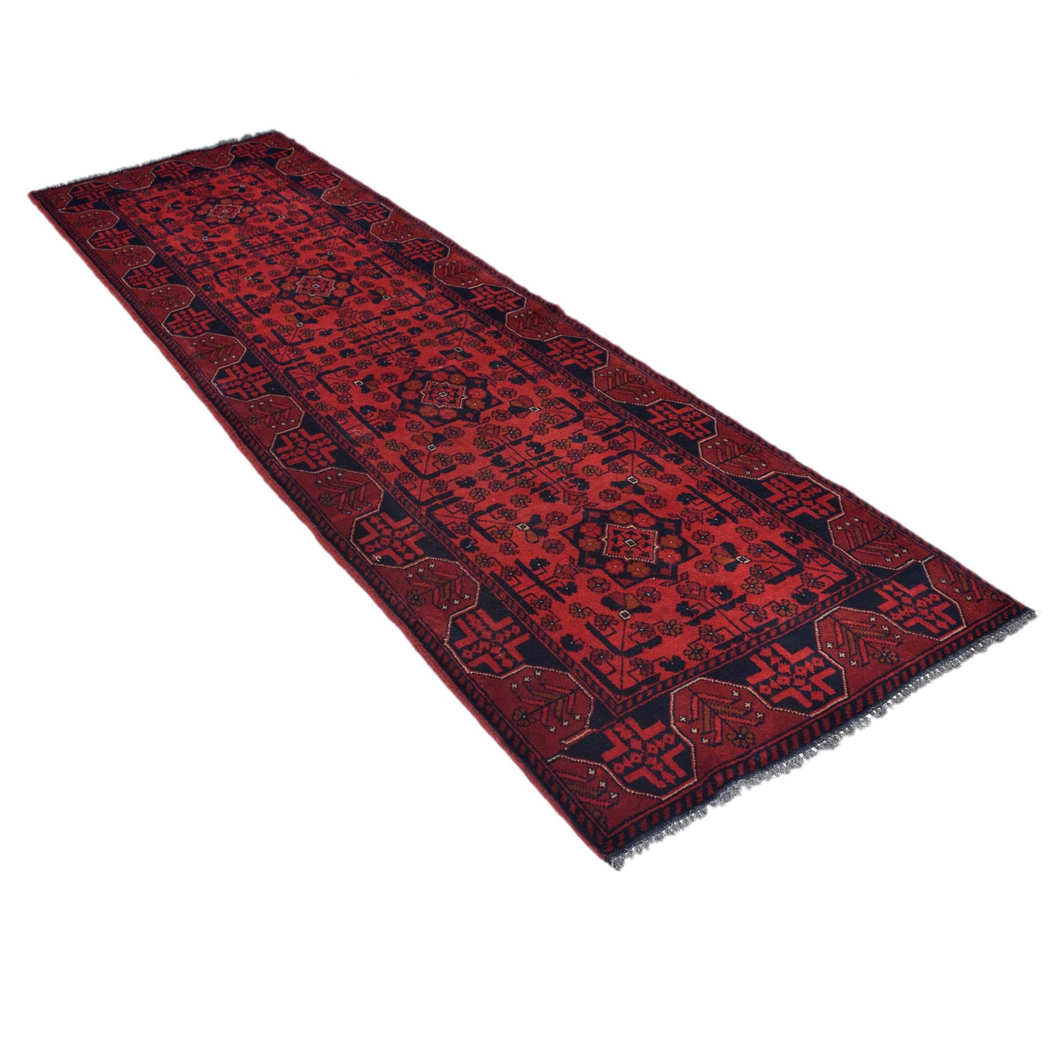 Red Color Afghan Area Runner Rug 2' 8" x 6' 0" ft / 81 x 183 cm - No. W34096