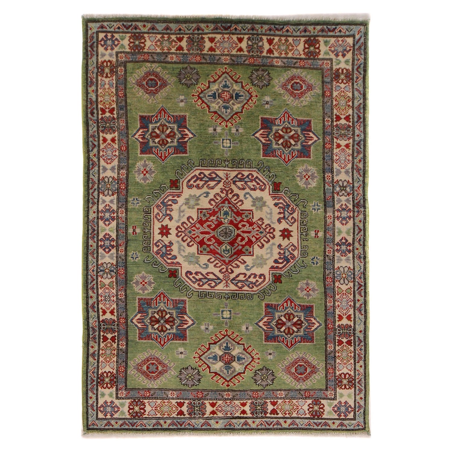 Hand Knotted Kazak Oriental Rug 3' 10" x 5' 10" ft / 116 x 178 cm - No. W34117