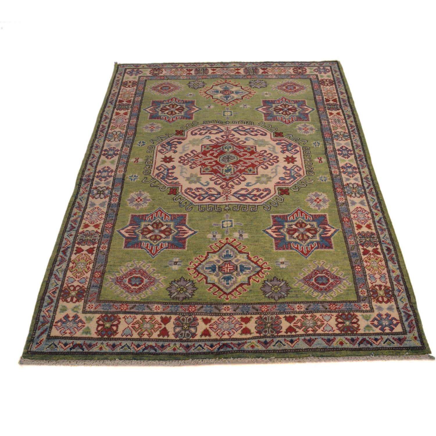 Hand Knotted Kazak Oriental Rug 3' 10" x 5' 10" ft / 116 x 178 cm - No. W34117