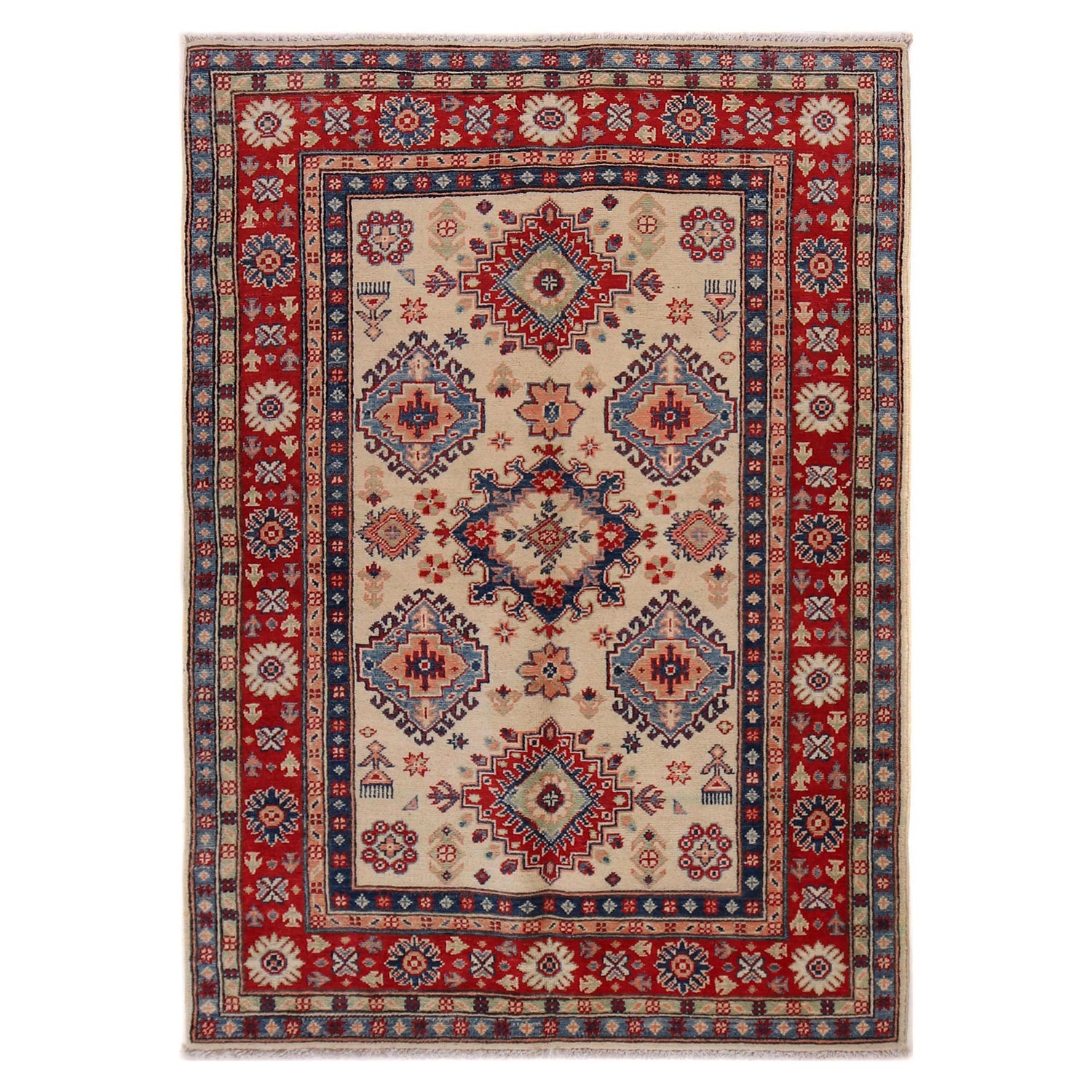 Hand Knotted Kazak Oriental Rug 3' 11" x 5' 10" ft / 119 x 177 cm - No. W34118
