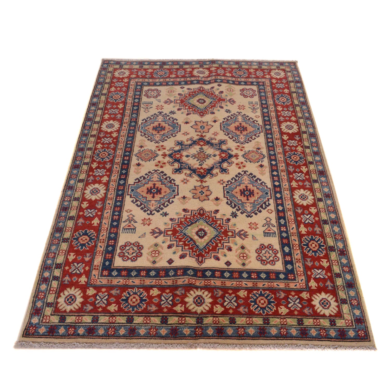 Hand Knotted Kazak Oriental Rug 3' 11" x 5' 10" ft / 119 x 177 cm - No. W34118