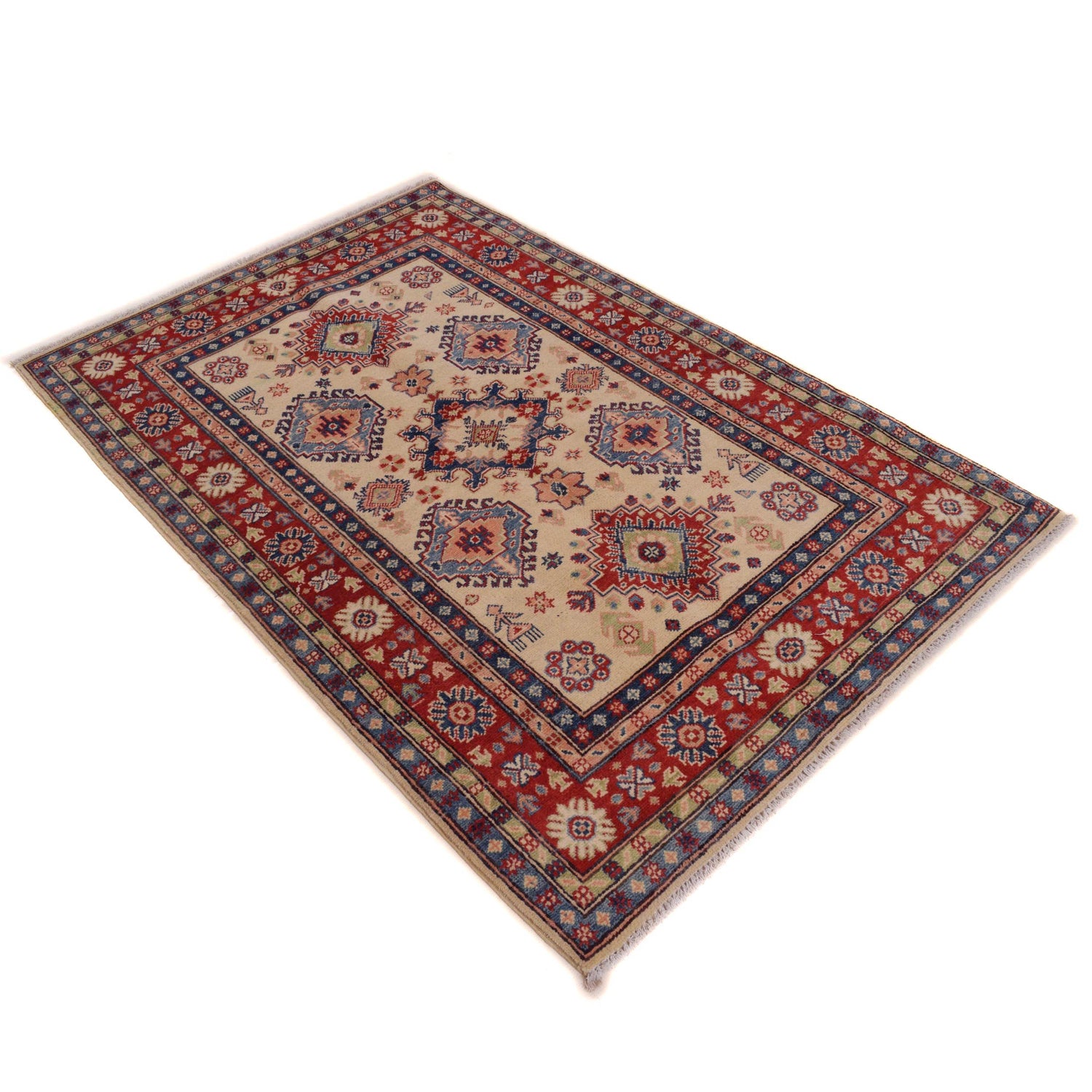 Hand Knotted Kazak Oriental Rug 3' 11" x 5' 10" ft / 119 x 177 cm - No. W34118