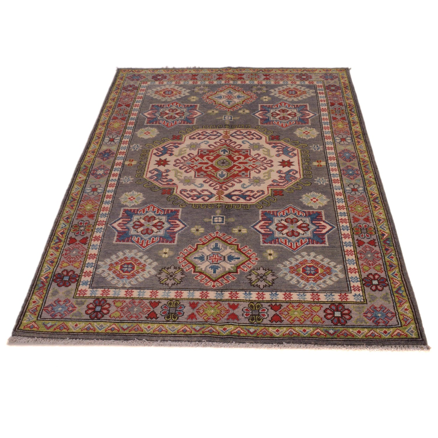 Hand Knotted Kazak Oriental Rug 3' 11" x 4' 0" ft / 119 x 184 cm - No. W34119