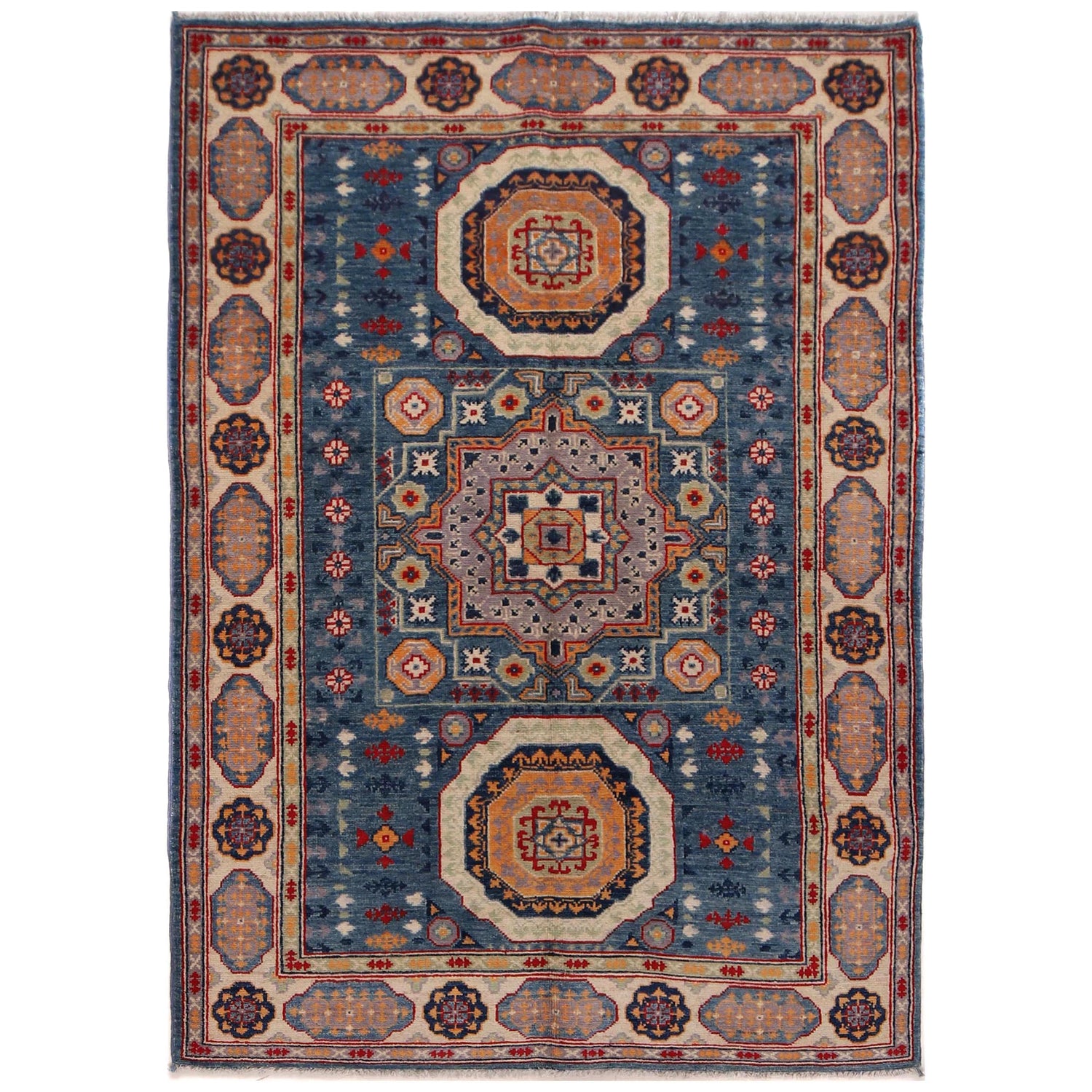 Handmade Kazak Area Rug 4' 1" x 5' 11" ft / 124 x 180 cm - No. W34120