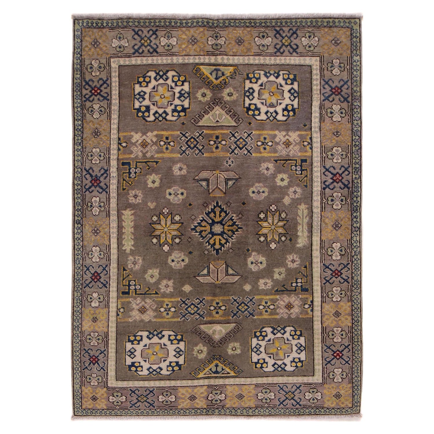 Handmade Kazak Area Rug 4' 0" x 5' 7" ft / 123 x 171 cm - No. W34124