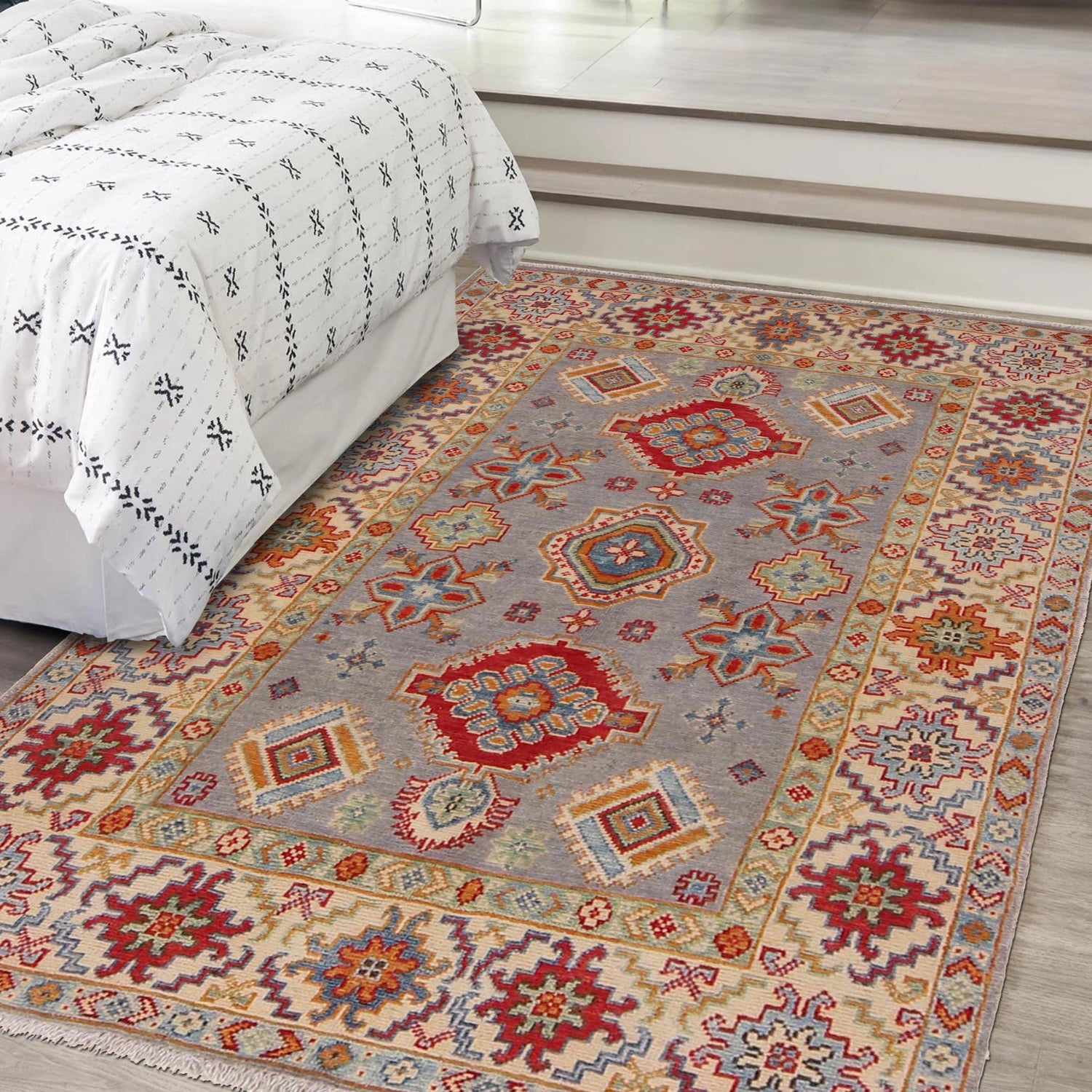 Hand knotted Kazak Carpet 3' 5" x 5' 1" ft / 104 x 156 cm - No. W34127