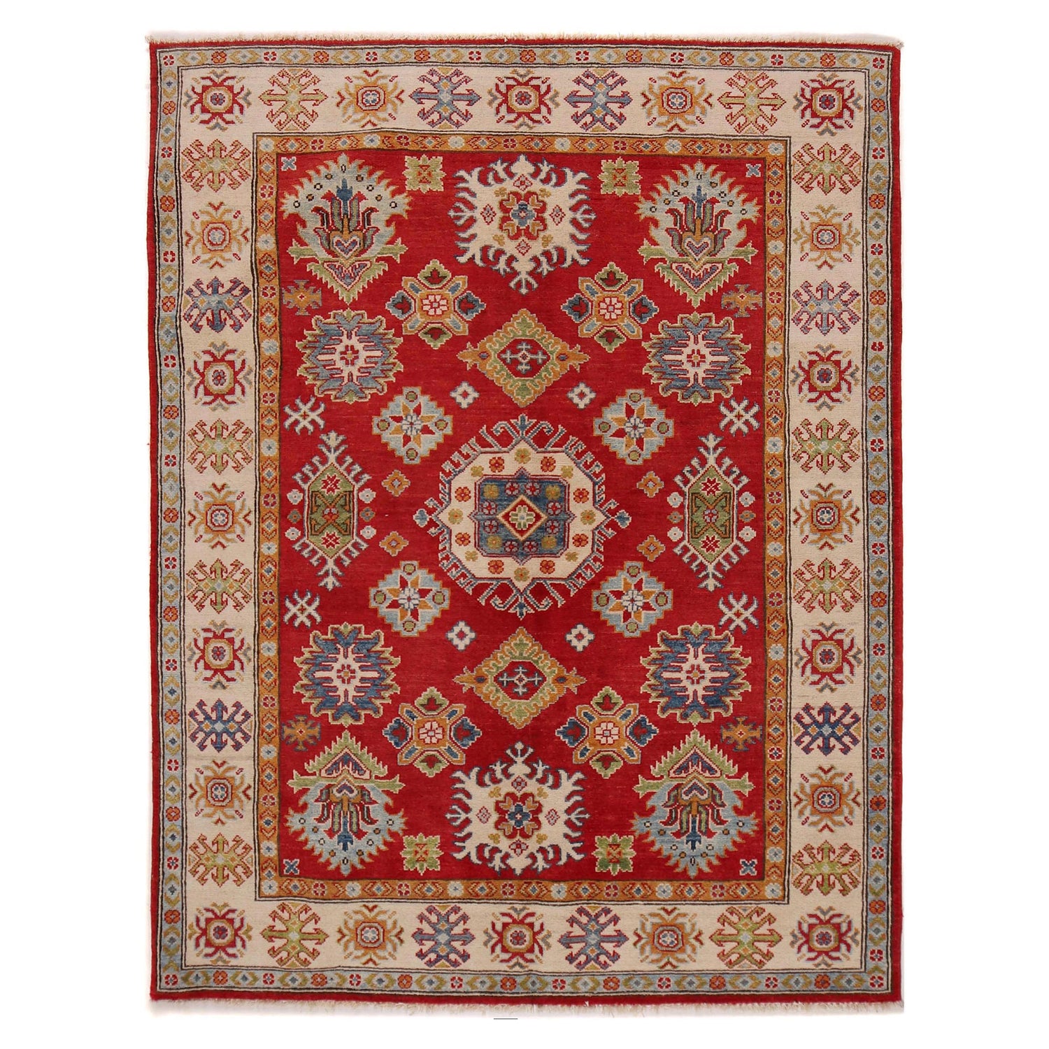 Red Color Kazak Rug 5' 0" x 6' 7" ft / 153 x 201 cm - No. W34128
