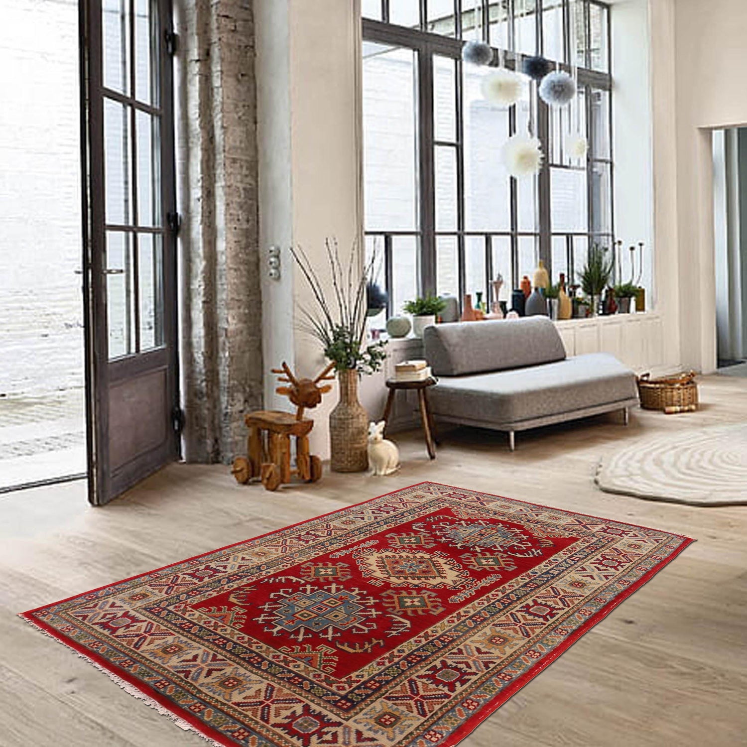 Hand Knotted Kazak Oriental Rug 3' 3" x 5' 2" ft / 99 x 158 cm - No. W34130