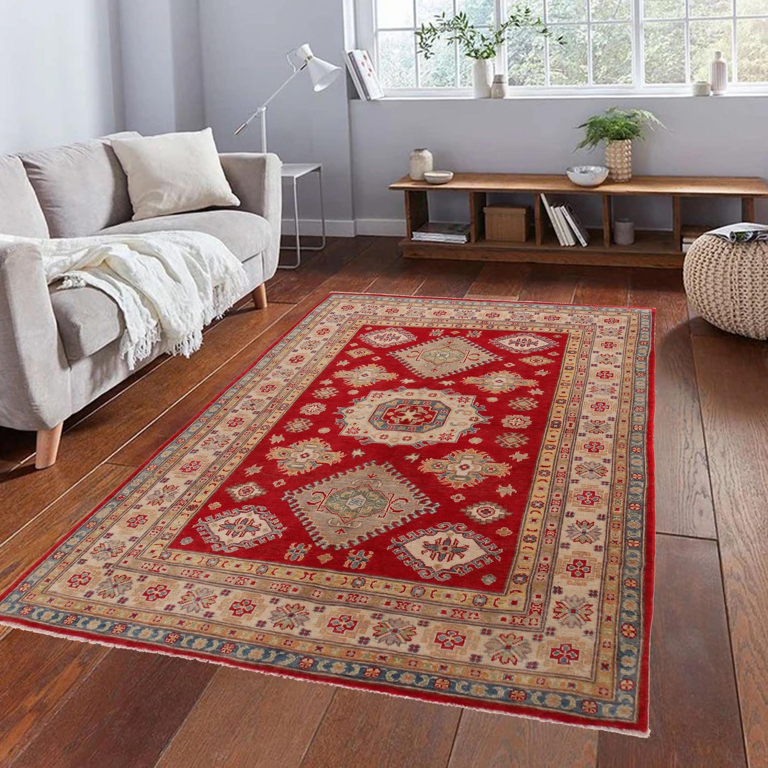 Red Color Kazak Rug 4' 11" x 6' 10" ft / 151 x 208 cm - No. W34133