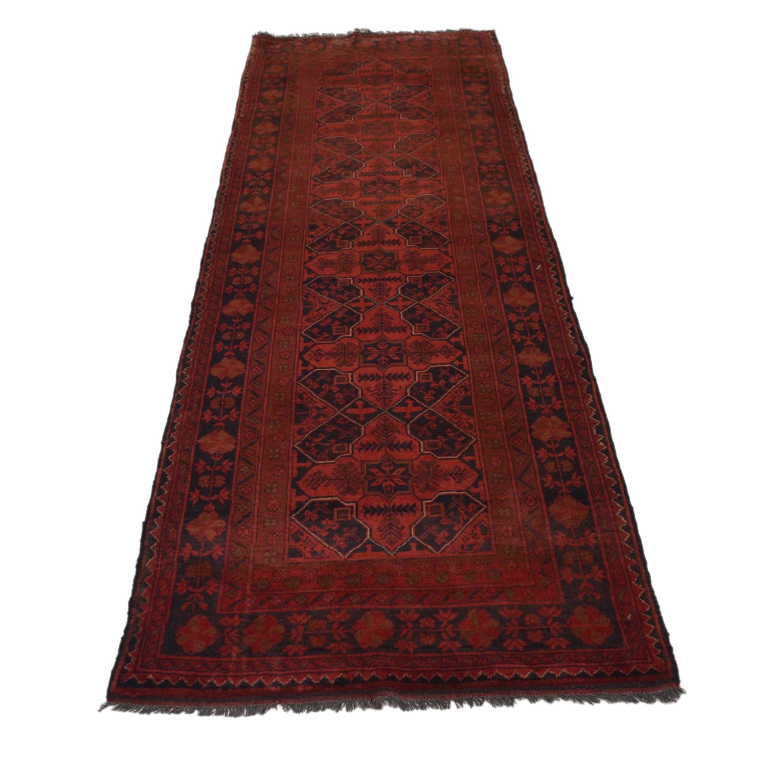 Red Color Afghan Area Runner Rug 2' 7" x 9' 5" ft / 80 x 287 cm - No. W34371