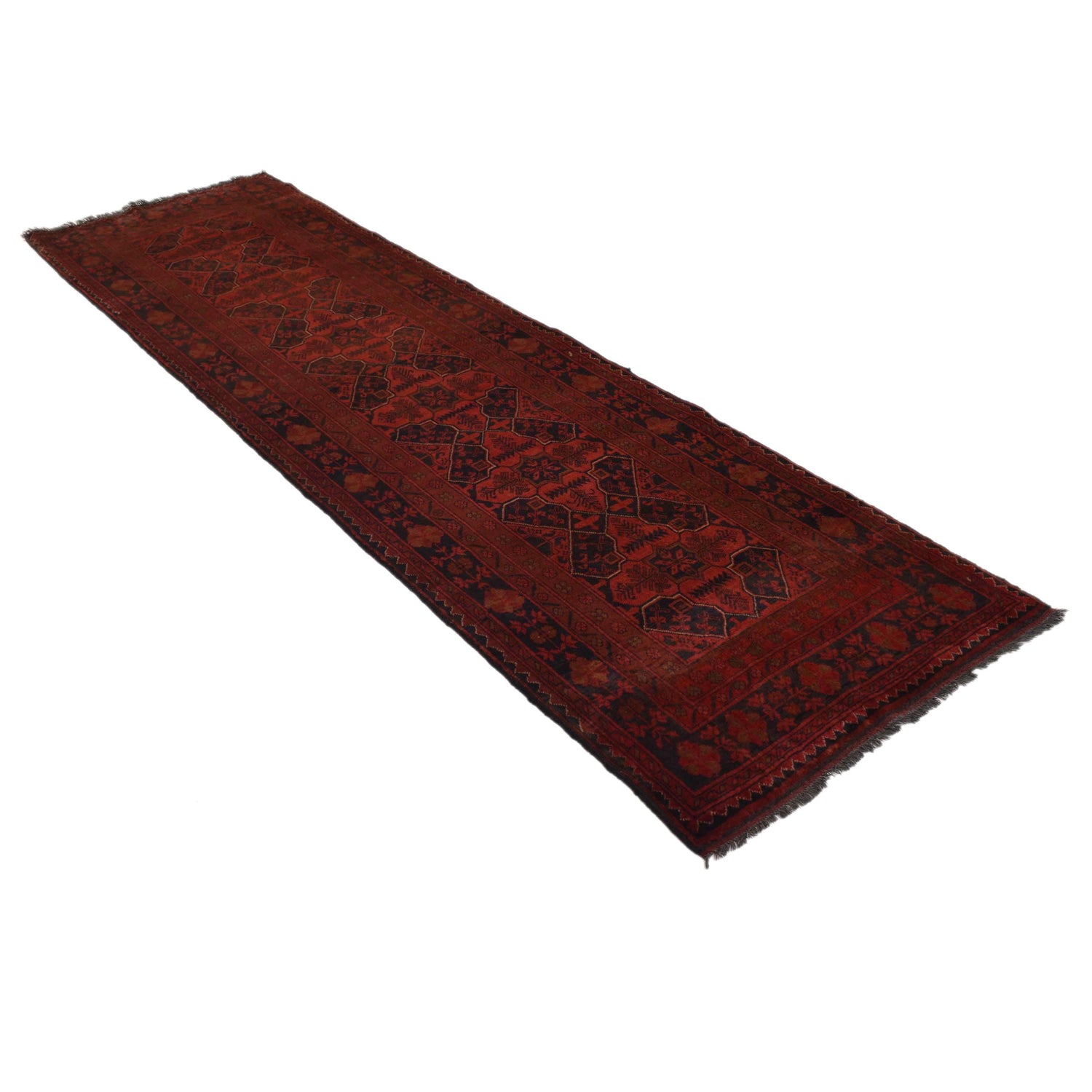 Red Color Afghan Area Runner Rug 2' 7" x 9' 5" ft / 80 x 287 cm - No. W34371