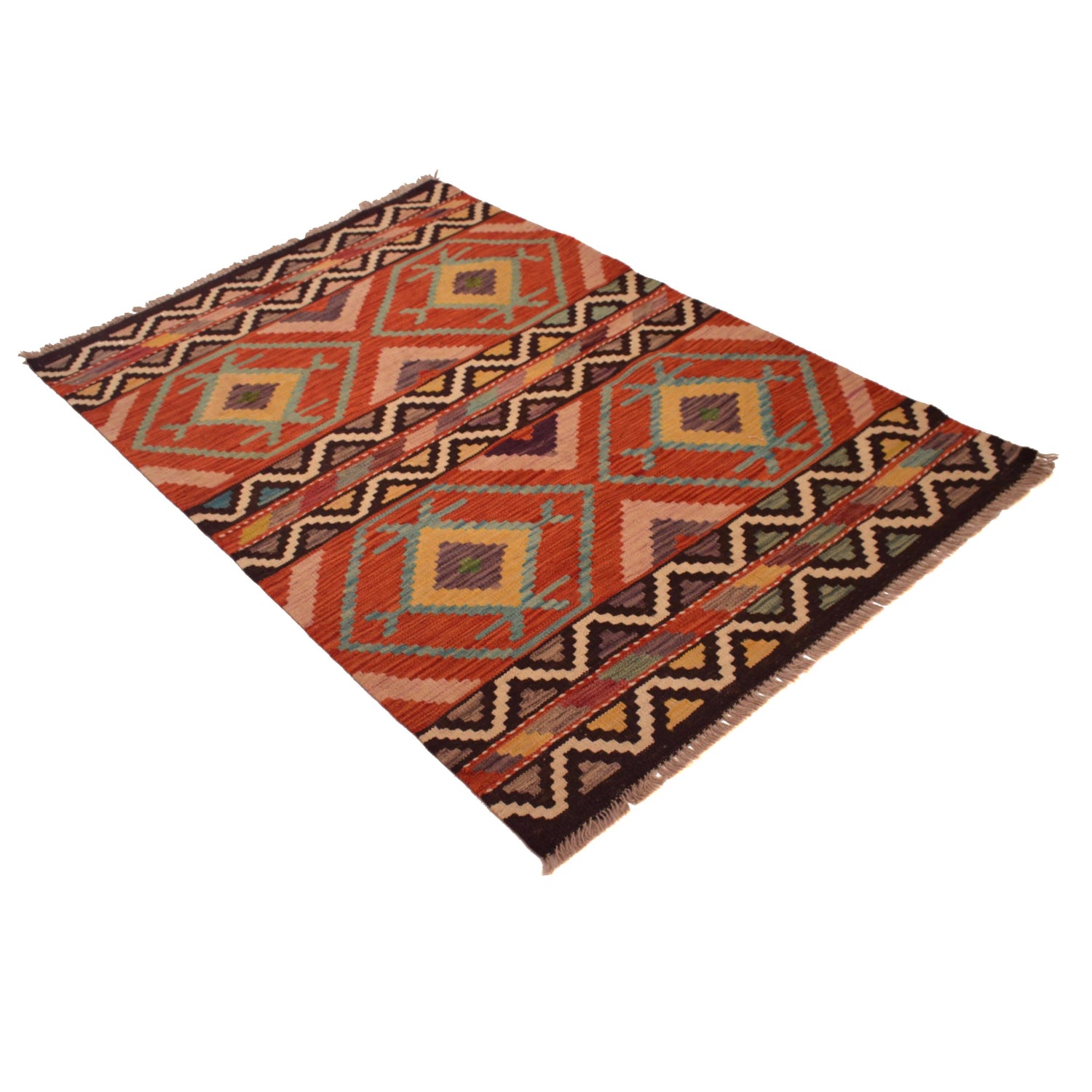 Handmade Afghan Vegetable Kilim 3' 5" x 5' 3" ft / 105 x 160 cm - No. W34749