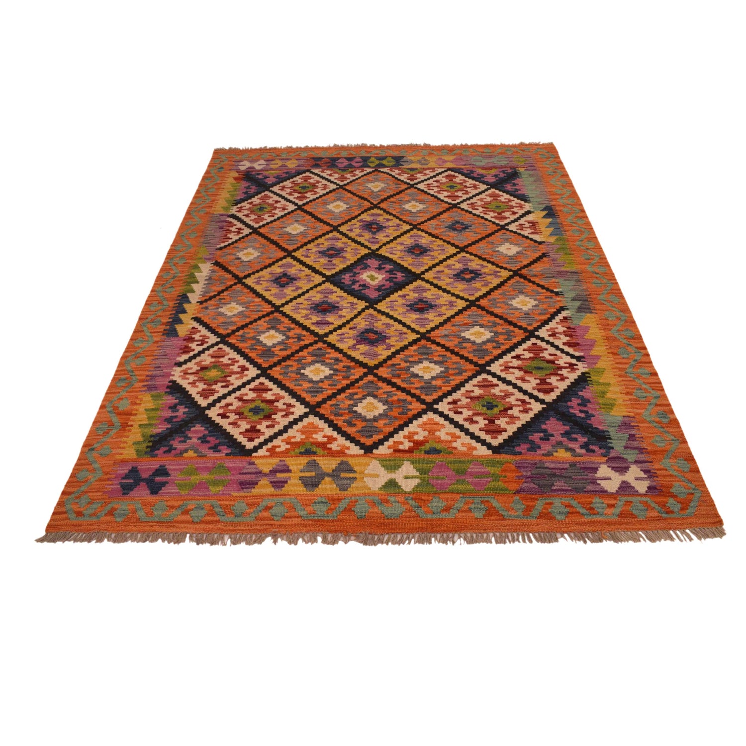 Hand Woven Wool Kelim 4' 11" x 6' 6" ft / 150 x 198 cm - No. W34757