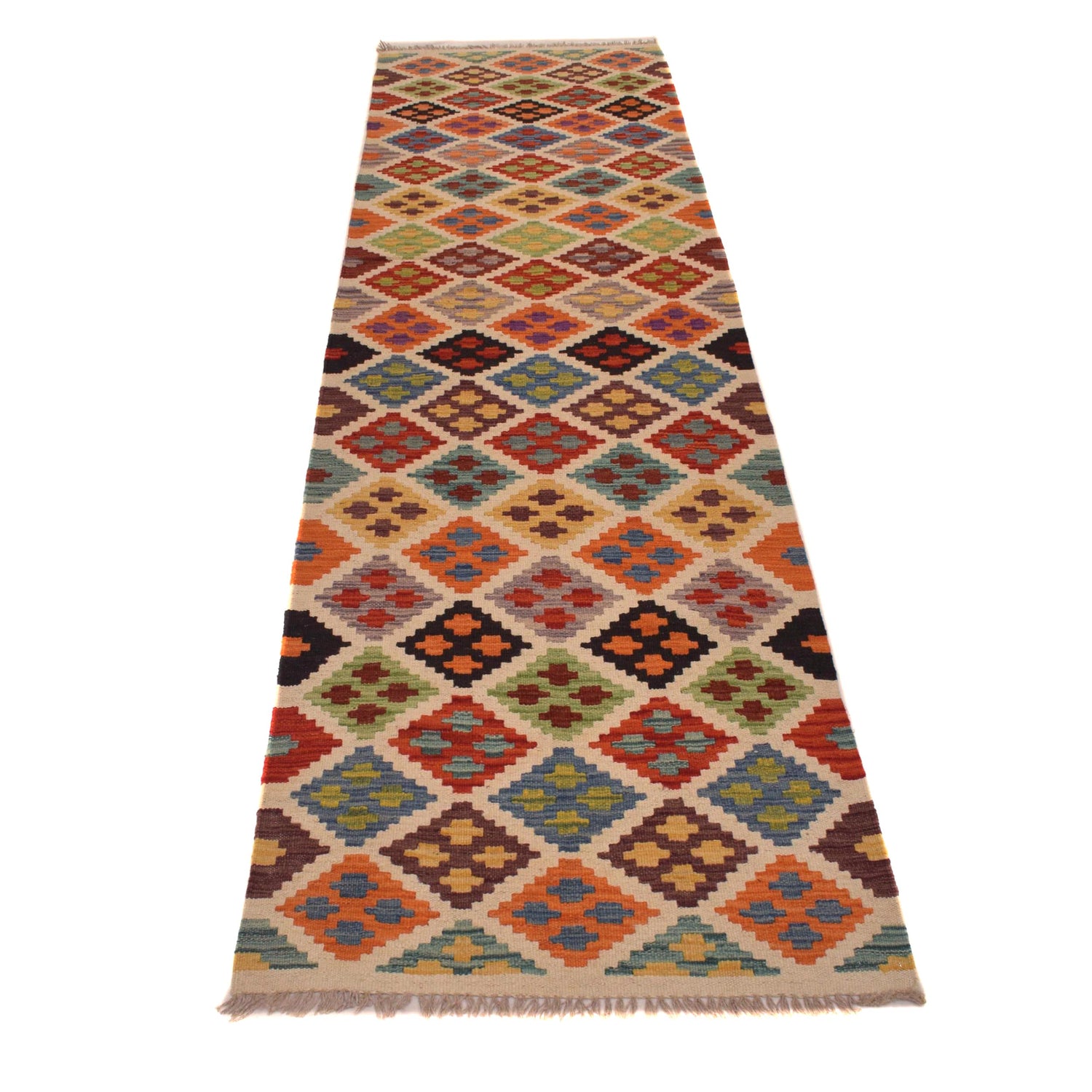Hand Woven Wool Kelim Runner 2' 7" x 10' 3" ft / 78 x 312 cm - No. W34758