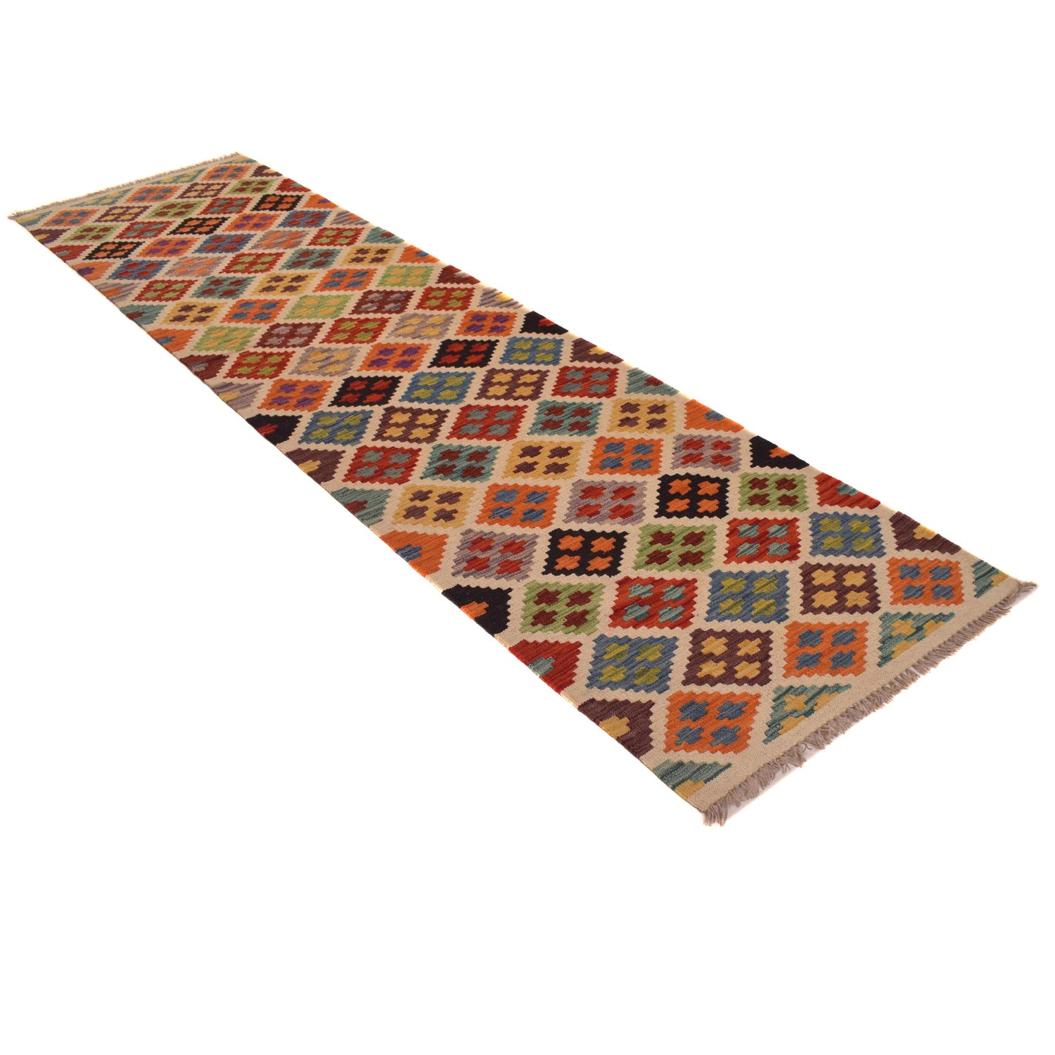 Hand Woven Wool Kelim Runner 2' 7" x 10' 3" ft / 78 x 312 cm - No. W34758