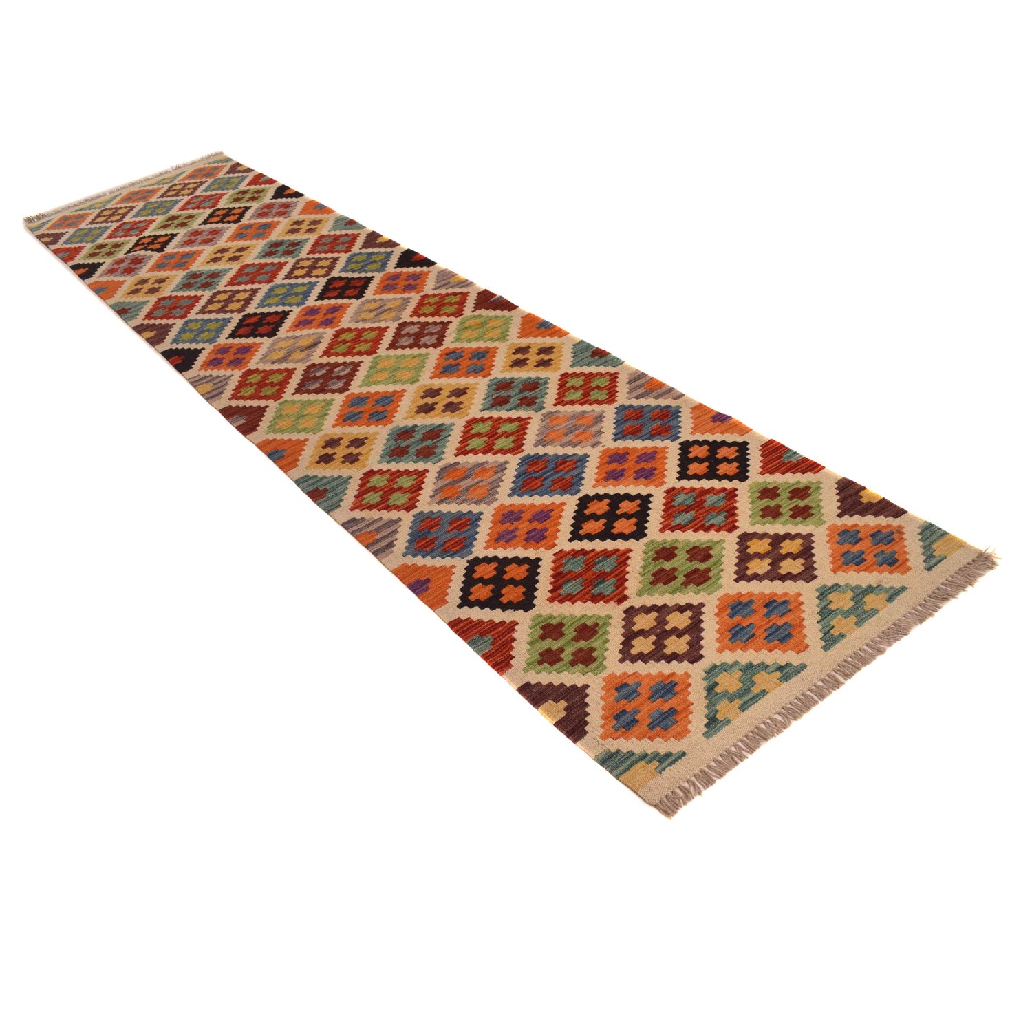Hand Woven Wool Kelim Runner 2' 7" x 10' 3" ft / 78 x 312 cm - No. W34758