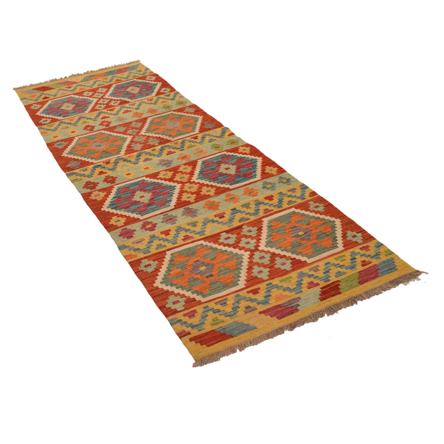 Hand Knotted Afghan Style Kilim Runner 2' 8" x 8' 1" ft / 81 x247 cm - No. W34760