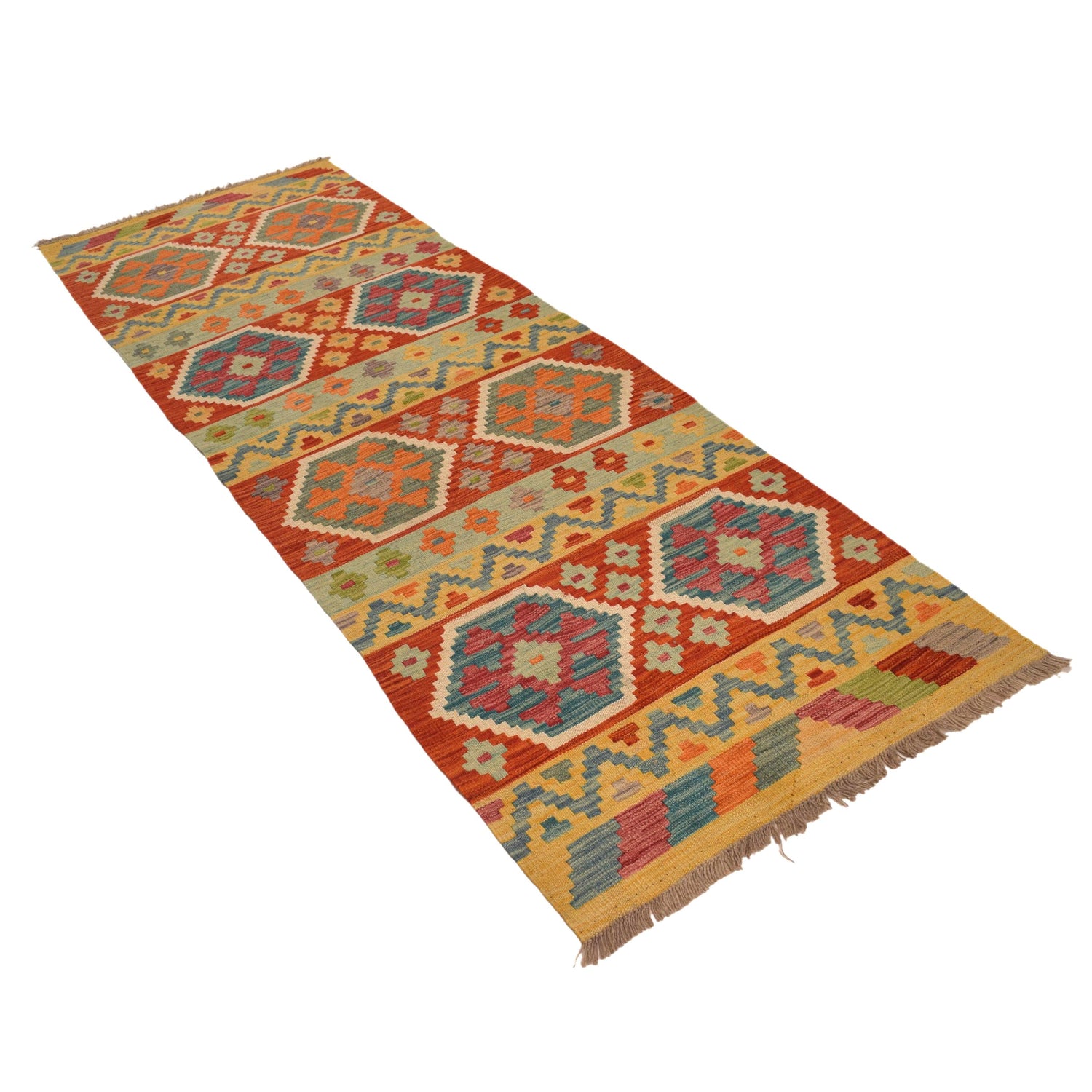 Hand Knotted Afghan Style Kilim Runner 2' 8" x 8' 1" ft / 81 x247 cm - No. W34760