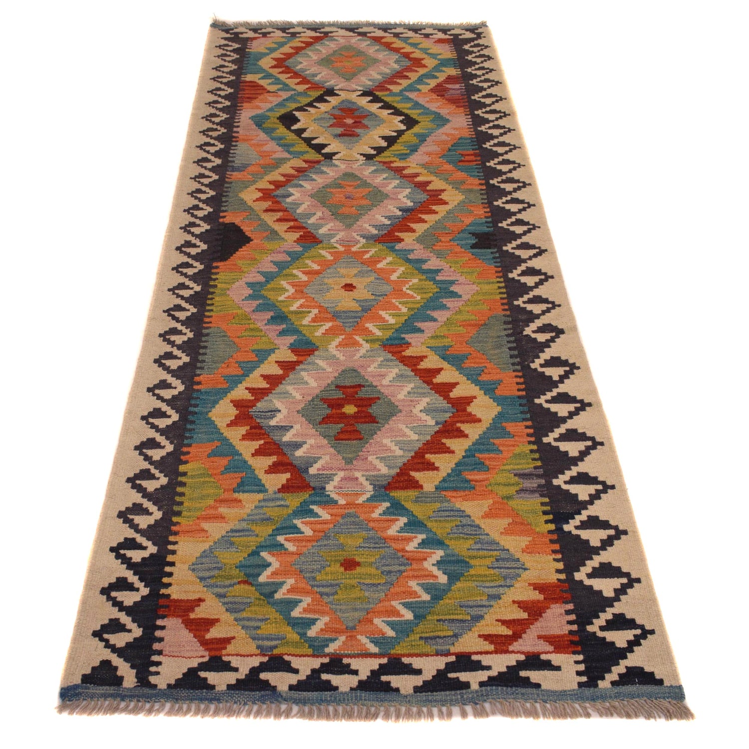Hand Knotted Afghan Style Kilim Runner 2' 11" x 8' 0" ft / 88 x244 cm - No. W34772