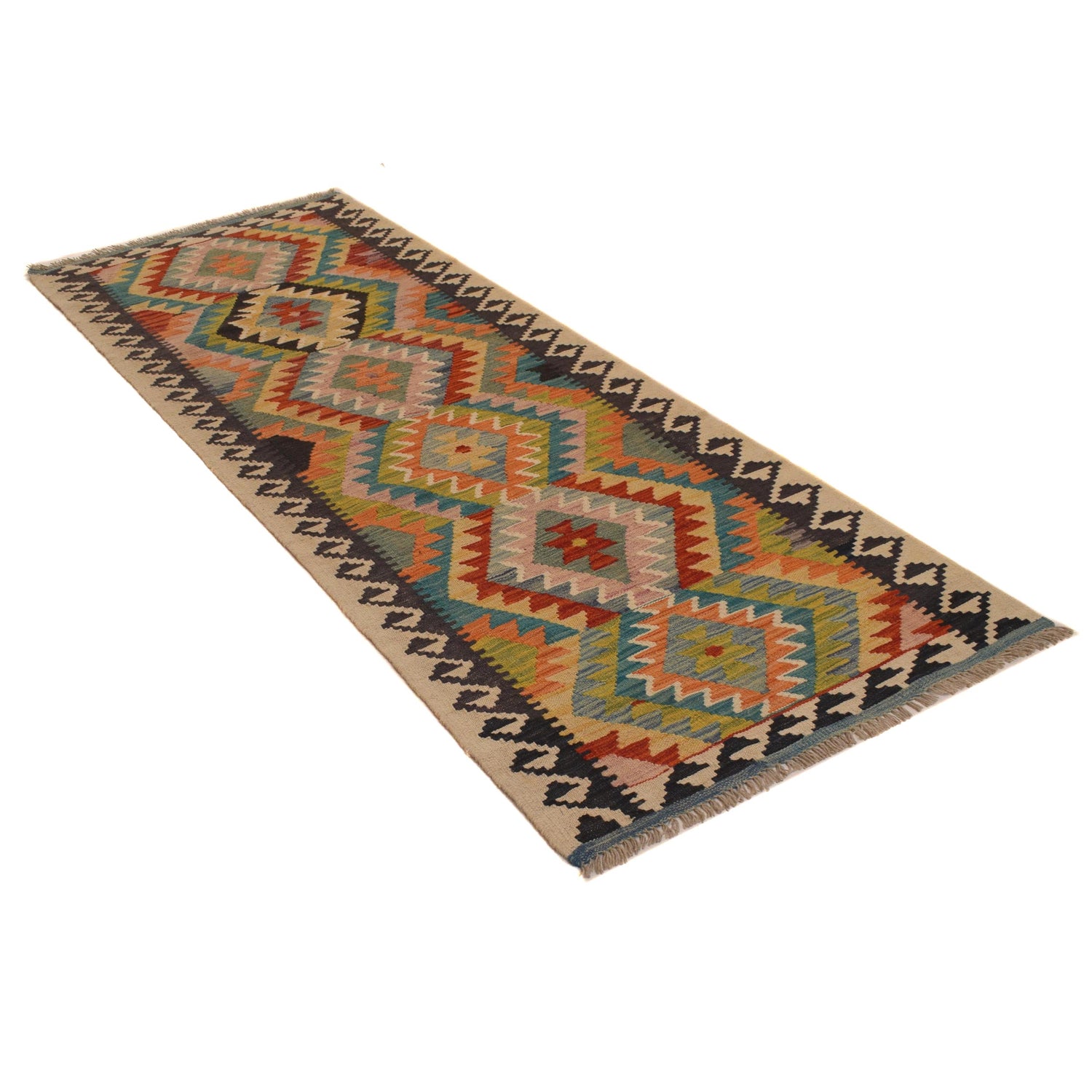 Hand Knotted Afghan Style Kilim Runner 2' 11" x 8' 0" ft / 88 x244 cm - No. W34772
