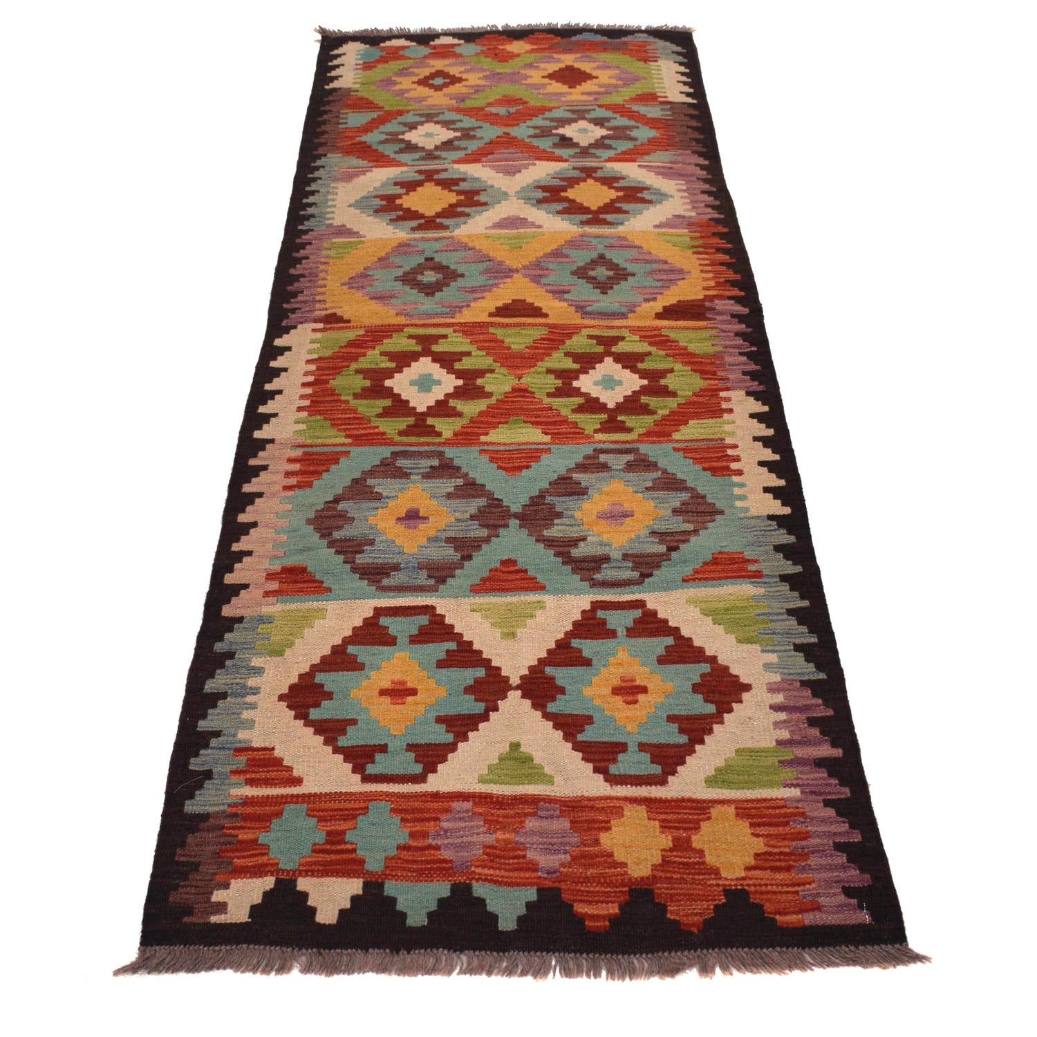 Hand Knotted Afghan Style Kilim Runner 2' 7" x 8' 1" ft / 78 x246 cm - No. W34774