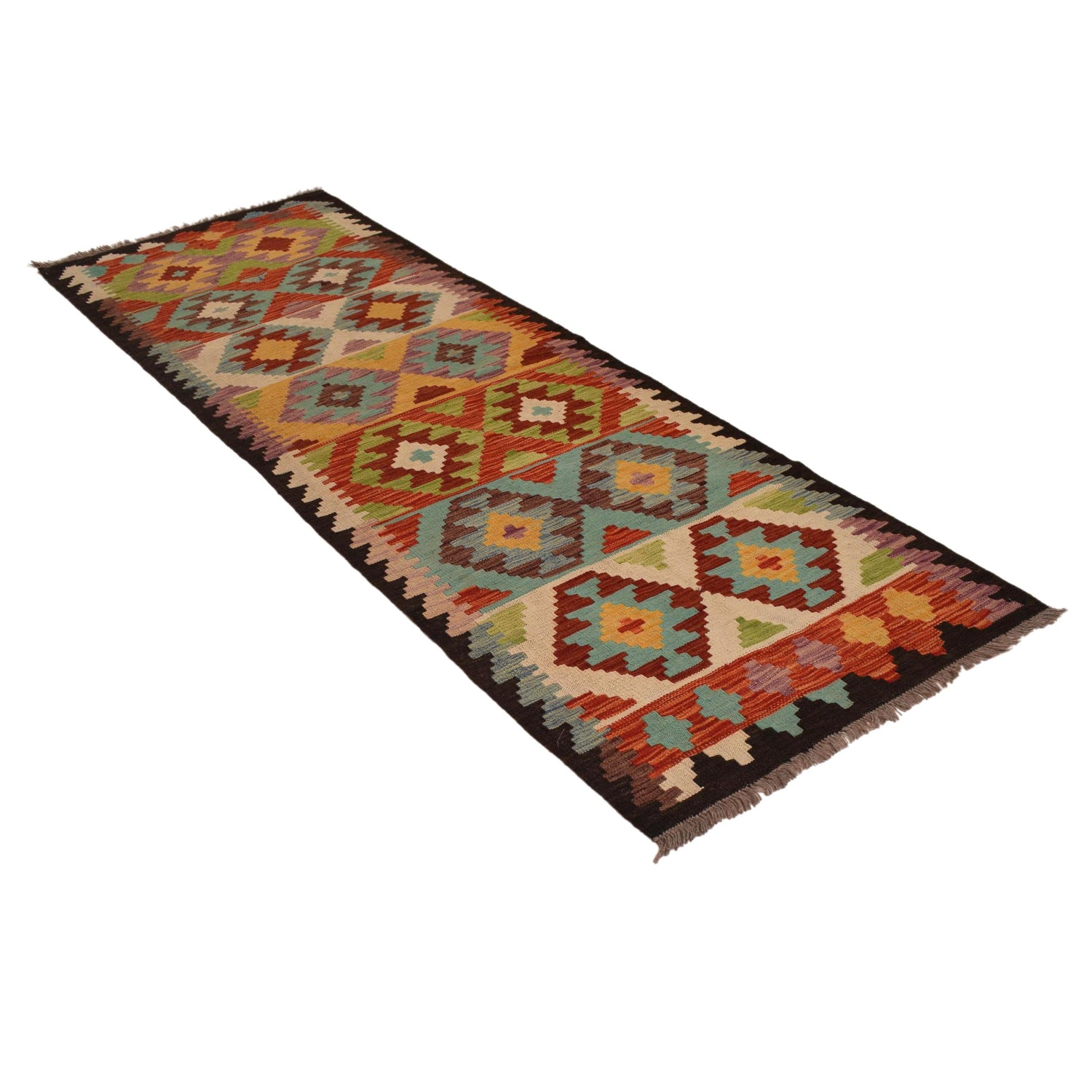 Hand Knotted Afghan Style Kilim Runner 2' 7" x 8' 1" ft / 78 x246 cm - No. W34774