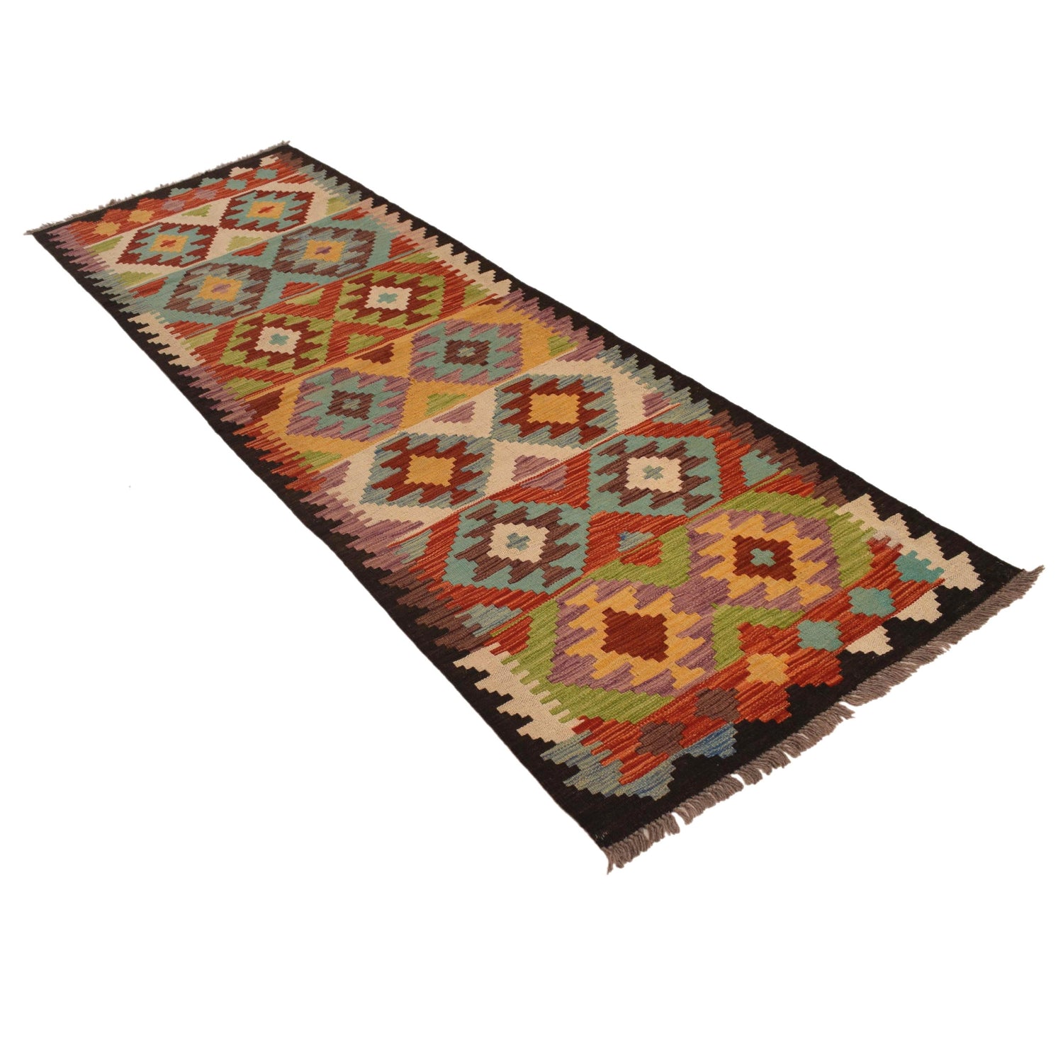 Hand Knotted Afghan Style Kilim Runner 2' 7" x 8' 1" ft / 78 x246 cm - No. W34774