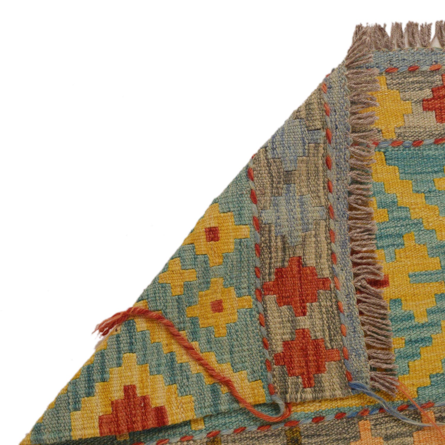 Colorful Flat-Weave Wool Kilim Runner 2' 4"x 6' 5" ft / 71 x 196 cm - No. W34774