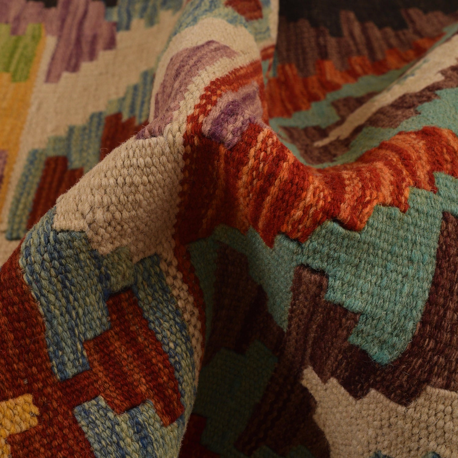 Hand Knotted Afghan Style Kilim Runner 2' 7" x 8' 1" ft / 78 x246 cm - No. W34774