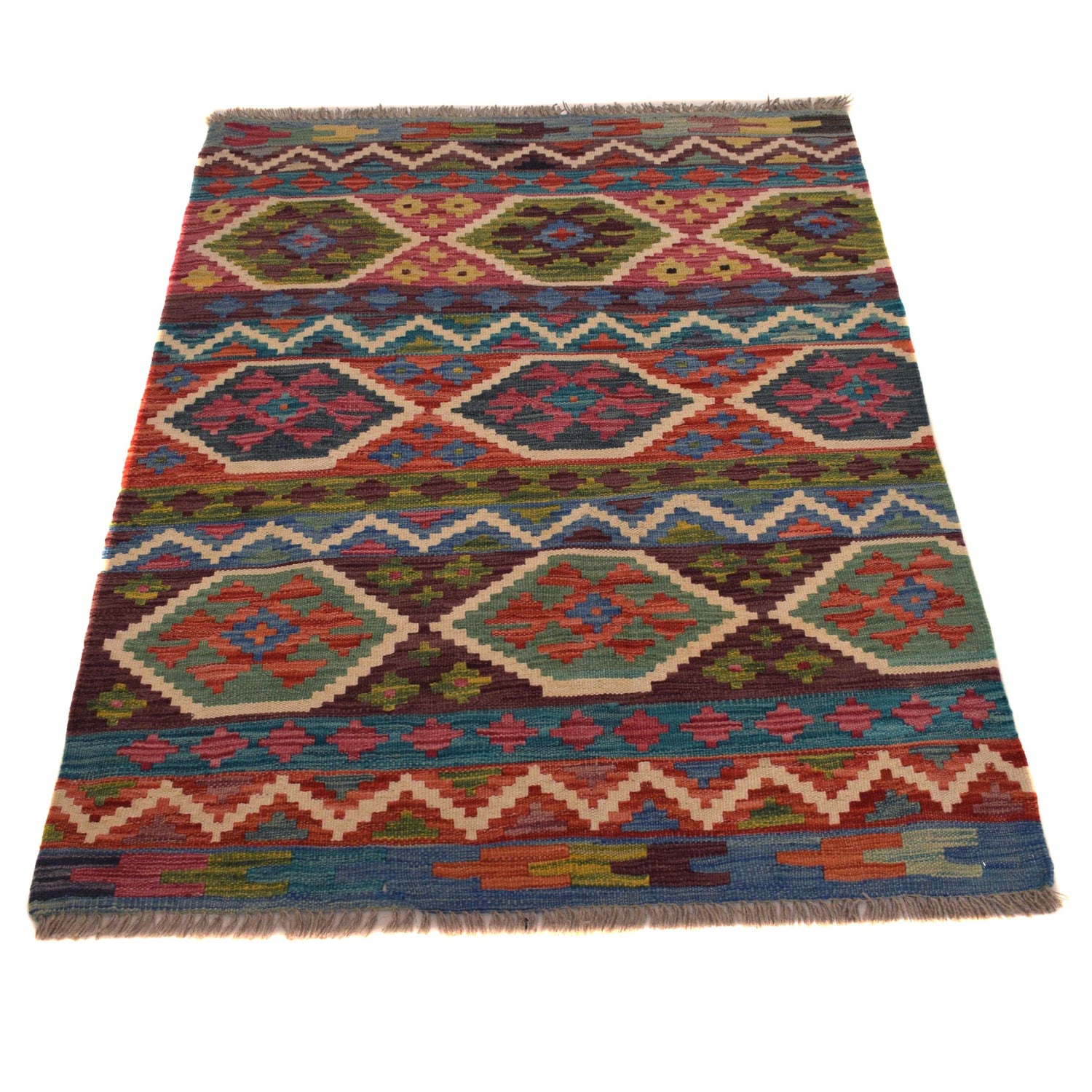 Handmade Afghan Vegetable Kilim 3' 2" x 4' 7" ft / 96 x 140 cm - No. W34780