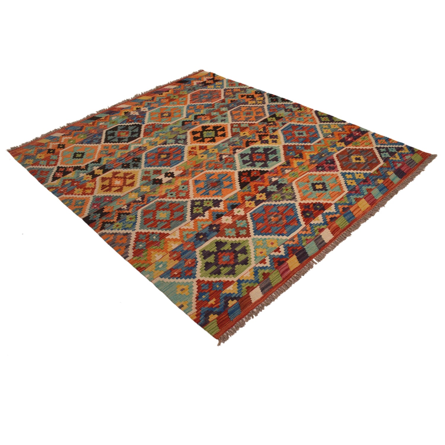 Handmade Vegetable Kelim 5' 1" x 6' 1" ft / 155 x 185 cm - No. W34789