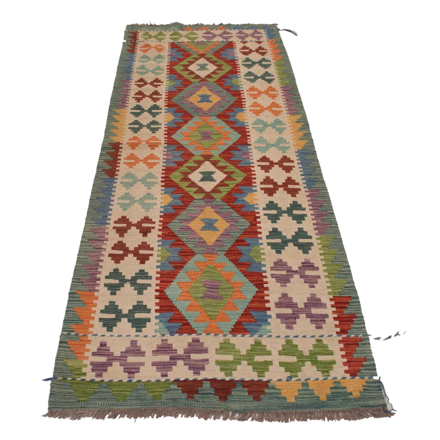 Hand Knotted Afghan Style Kilim Runner 2' 8" x 8' 2" ft / 80 x250 cm - No. W34798