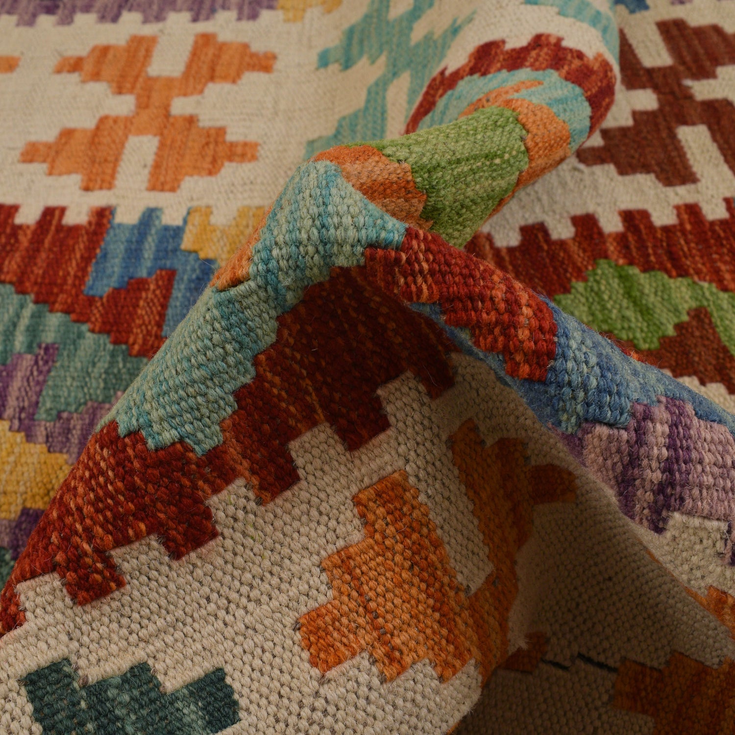 Hand Knotted Afghan Style Kilim Runner 2' 8" x 8' 2" ft / 80 x250 cm - No. W34798