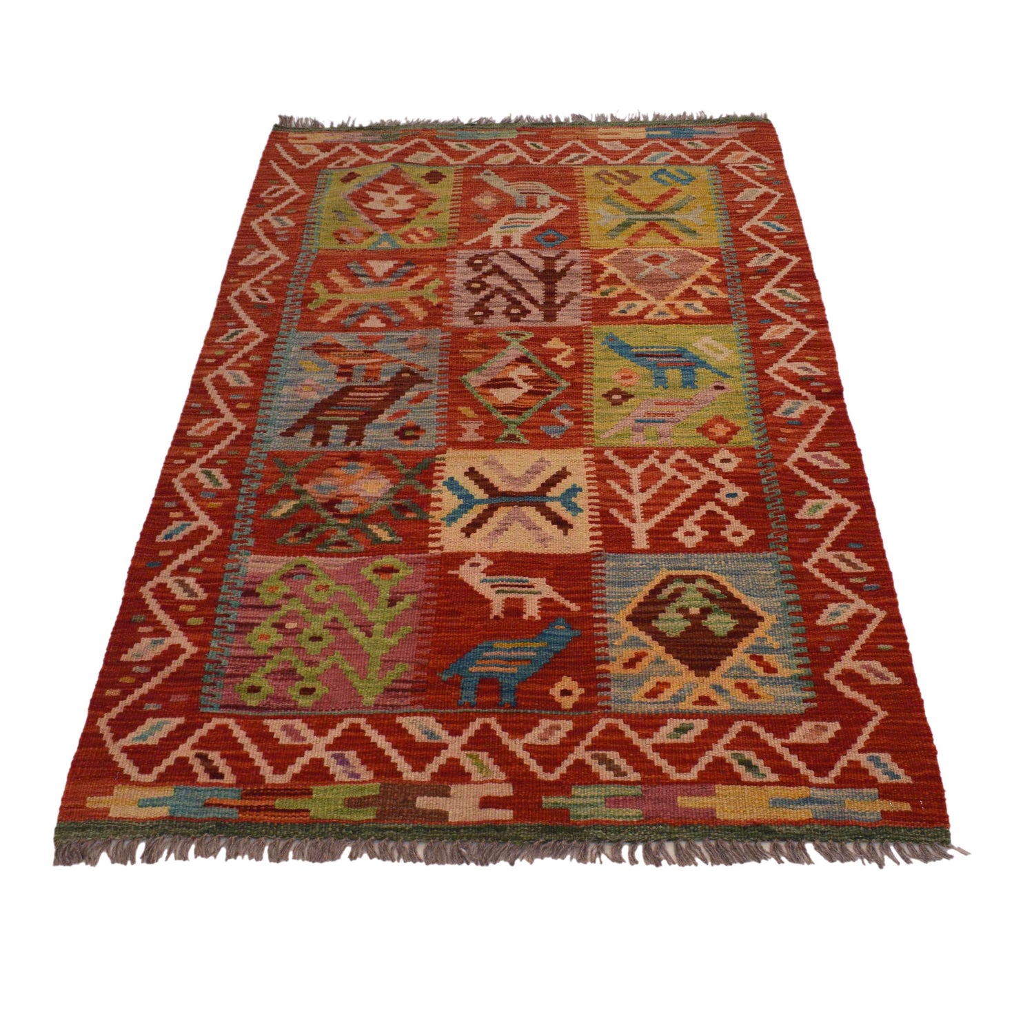 Handmade Afghan Vegetable Kilim 3' 0" x 4' 9" ft / 92 x 146 cm - No. W34802