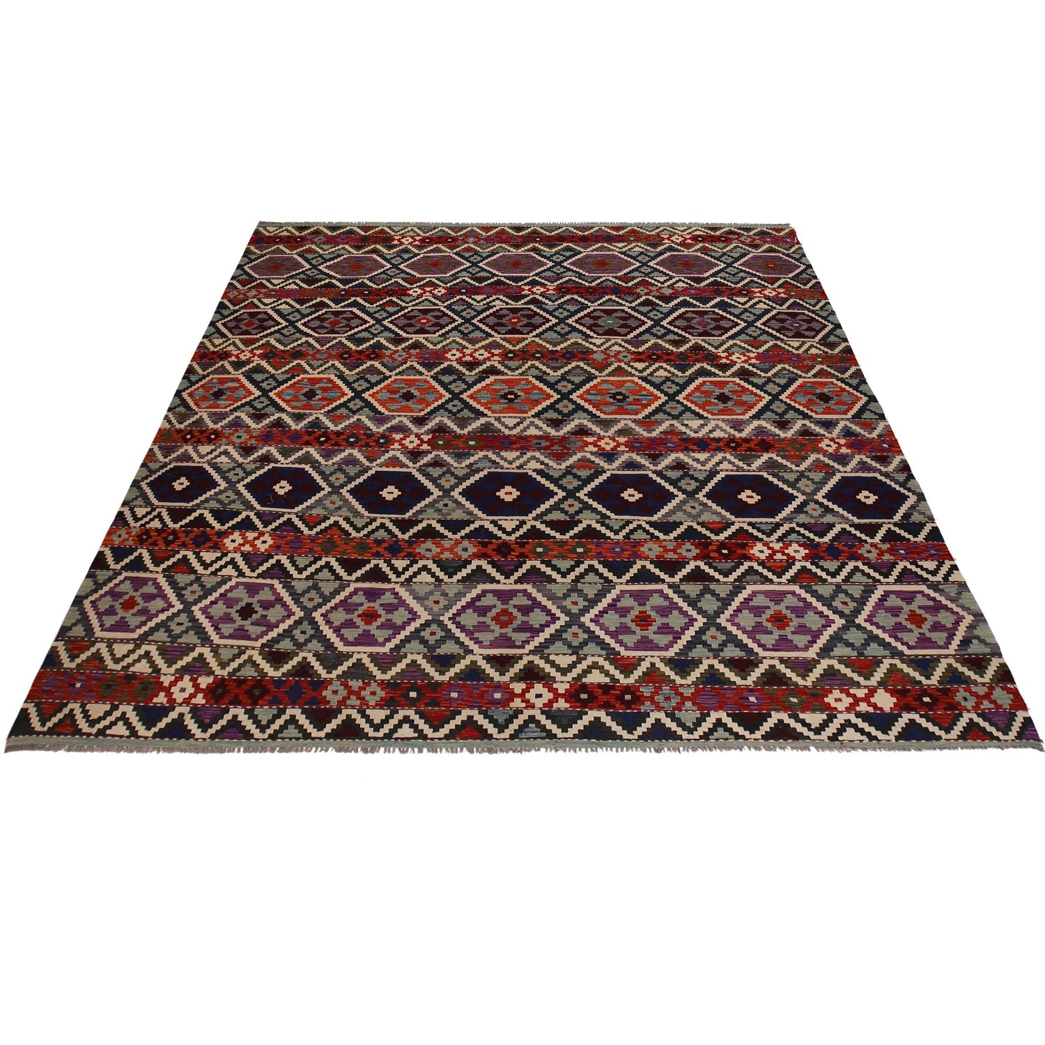 Handmade Turkish Design Wool Kilim 8' 3" x 9' 11" ft / 252 x 301 cm - No. W34821
