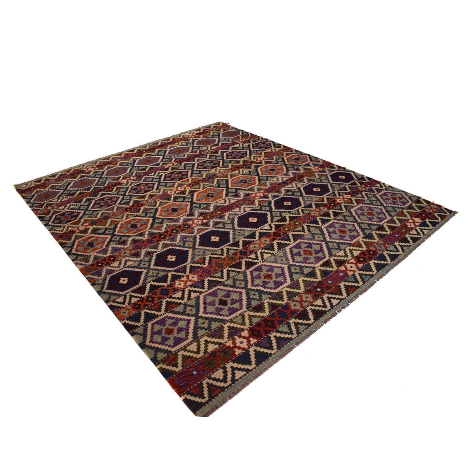 Handmade Turkish Design Wool Kilim 8' 3" x 9' 11" ft / 252 x 301 cm - No. W34821