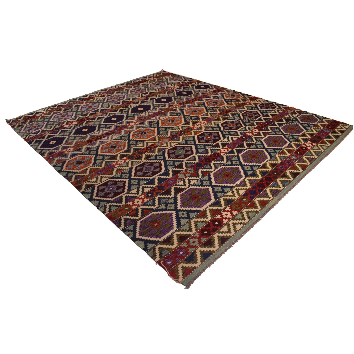 Handmade Turkish Design Wool Kilim 8' 3" x 9' 11" ft / 252 x 301 cm - No. W34821