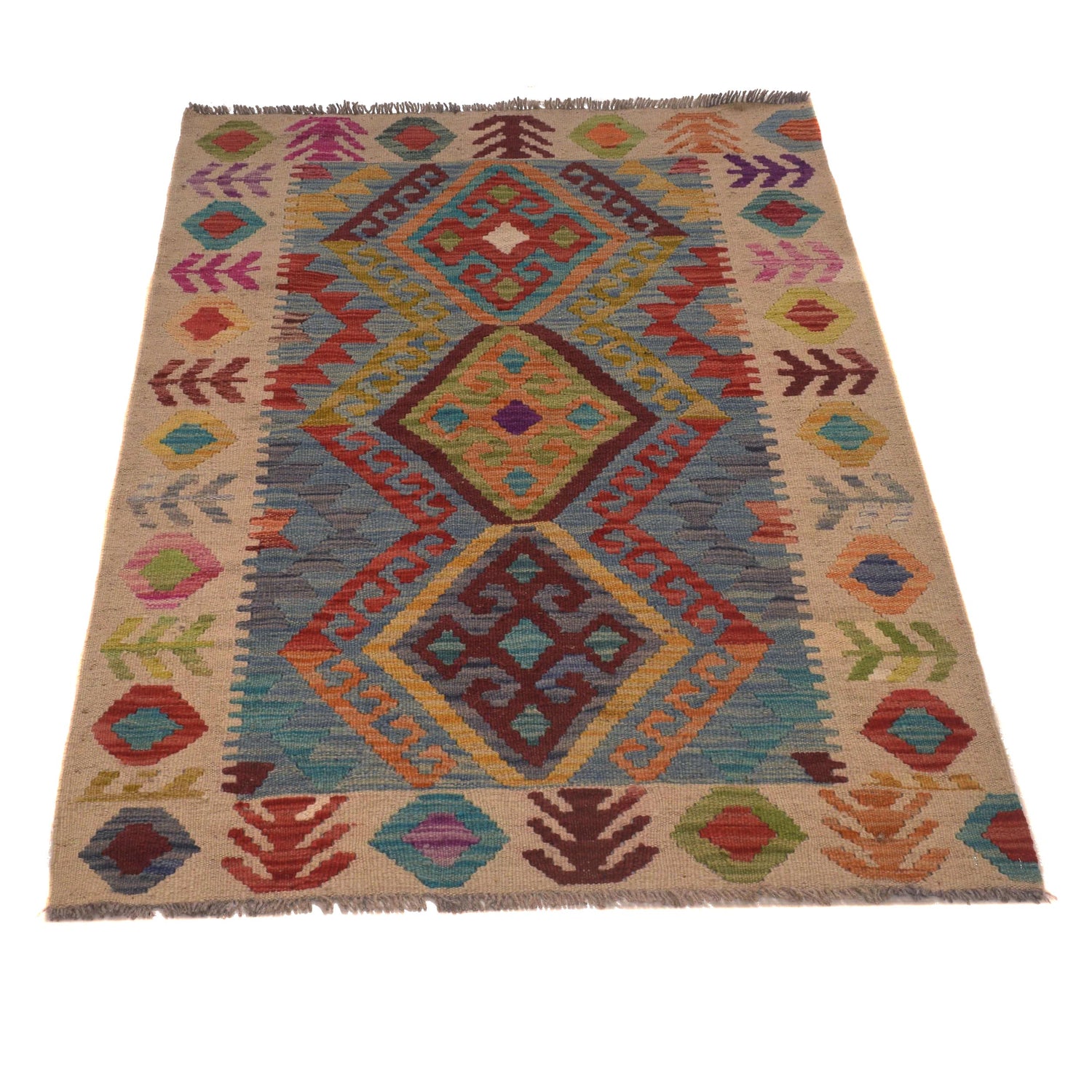 Hand Knotted Afghan Style Kilim 2' 9" x 4' 2" ft / 84 x 128 cm - No. W34829