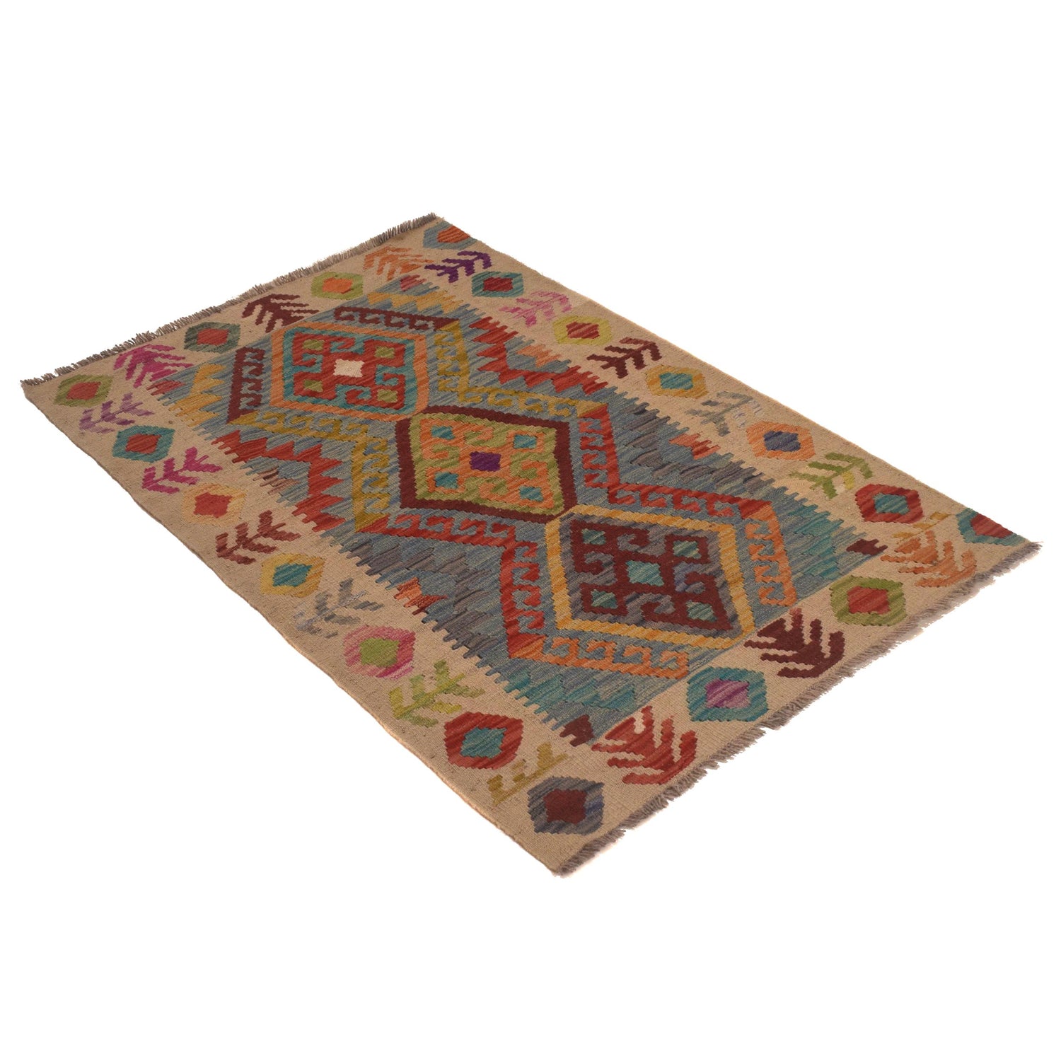 Hand Knotted Afghan Style Kilim 2' 9" x 4' 2" ft / 84 x 128 cm - No. W34829
